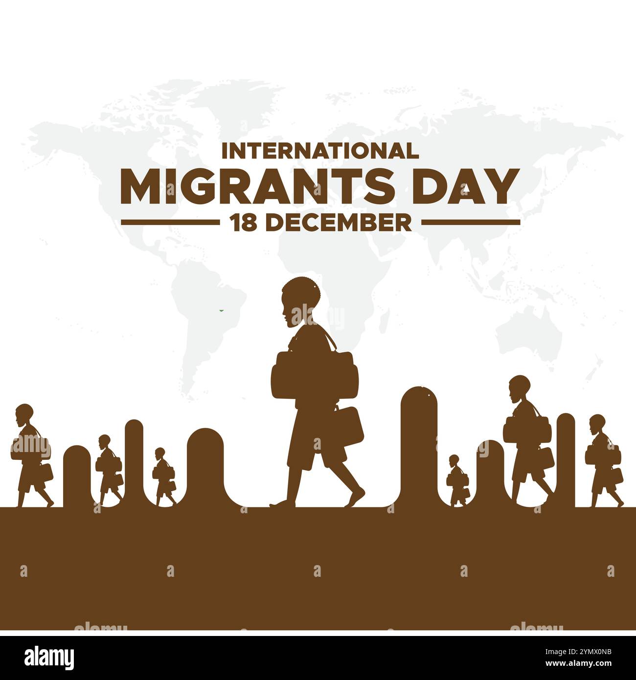 Giornata internazionale dei migranti. Il concetto creativo del giorno dei migranti. Giornata internazionale dei migranti sfondo celebrato il 18 dicembre. Illustrazione Vettoriale