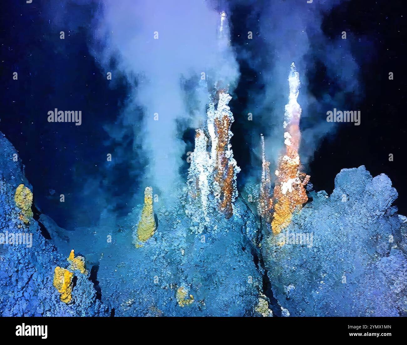 Diffusori idrotermali in acque profonde nella dorsale Mid-Atlantic 2026: Camini neri per fumatori sul fondo dell'oceano Foto Stock