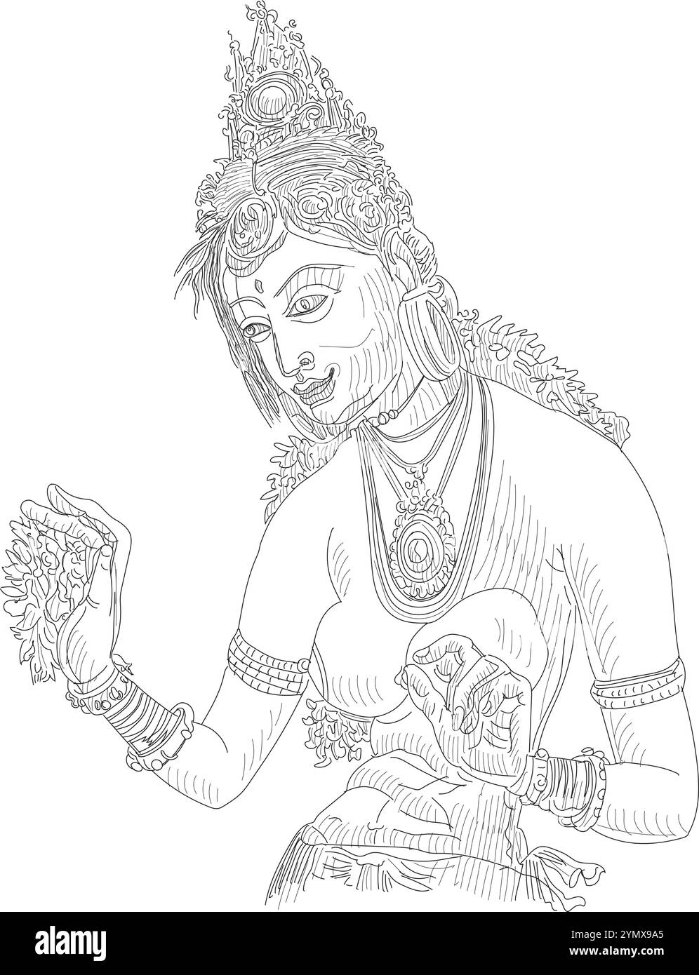 Gli affreschi di Sigiriya si riferiscono a dipinti amministrati direttamente su un muro, soffitto o altre superfici durature. Illustrazione Vettoriale