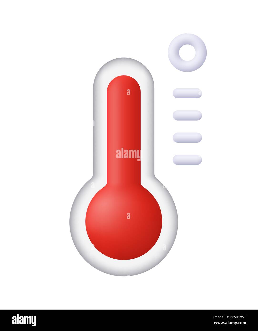Termometro rosso ad alta temperatura, che mostra temperature elevate. Concetto di previsioni, meteo, meteorologia, clima e riscaldamento globale. icona vettoriale 3d. Illustrazione Vettoriale