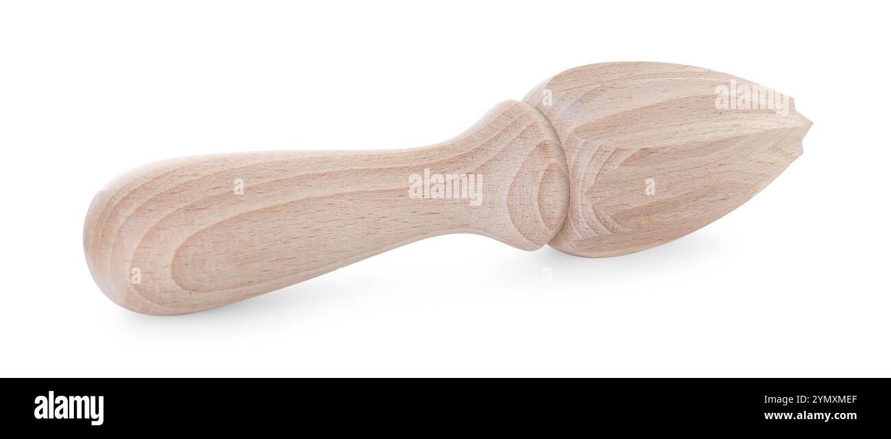 Una centrifuga di legno isolata su bianco. Utensile da cucina Foto Stock