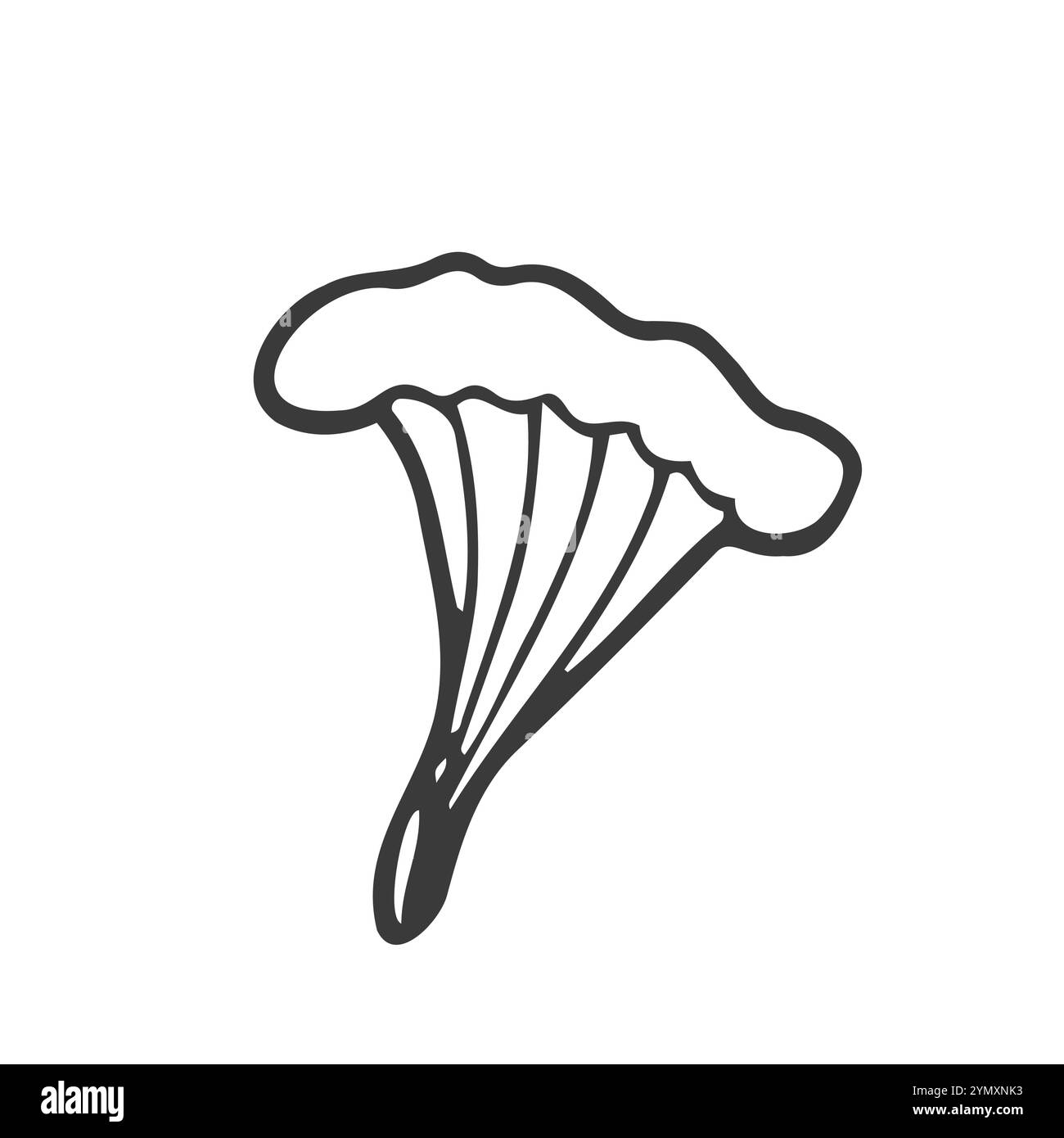 Icona delle chanterelle di Doodle-fungo. Immagine contorno , disegno nero di piante forestali autunnali per adesivi, decorazioni, cartoline. Illustrazione Vettoriale