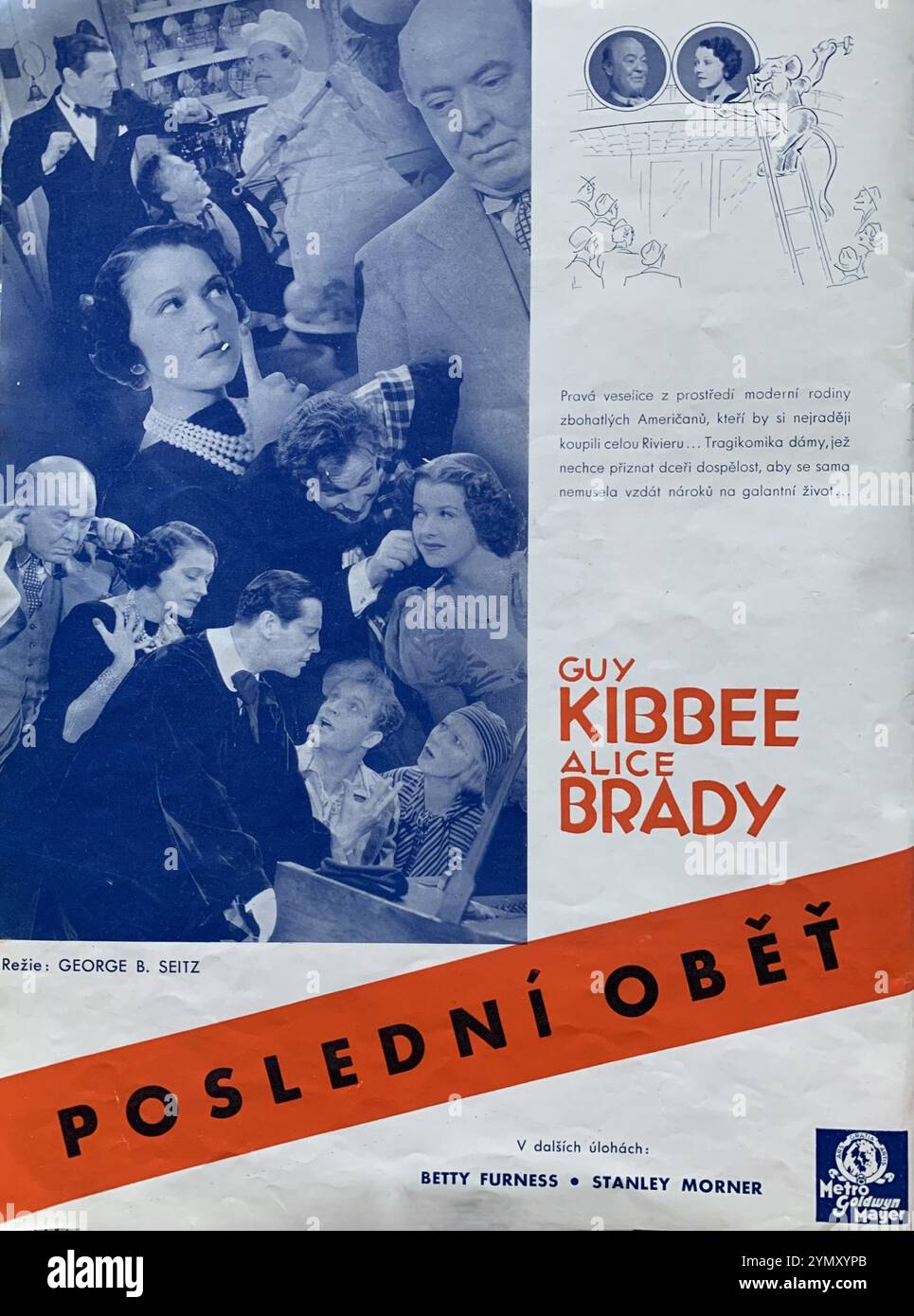 Annuncio commerciale ceco per GUY KIBBEE ALICE BRADY BETTY FURNESS e STANLEY MORNER in MAMA STEPS OUT / POSLEDNI OBET 1937 regista GEORGE B. SEITZ Metro Goldwyn Mayer (MGM) Foto Stock