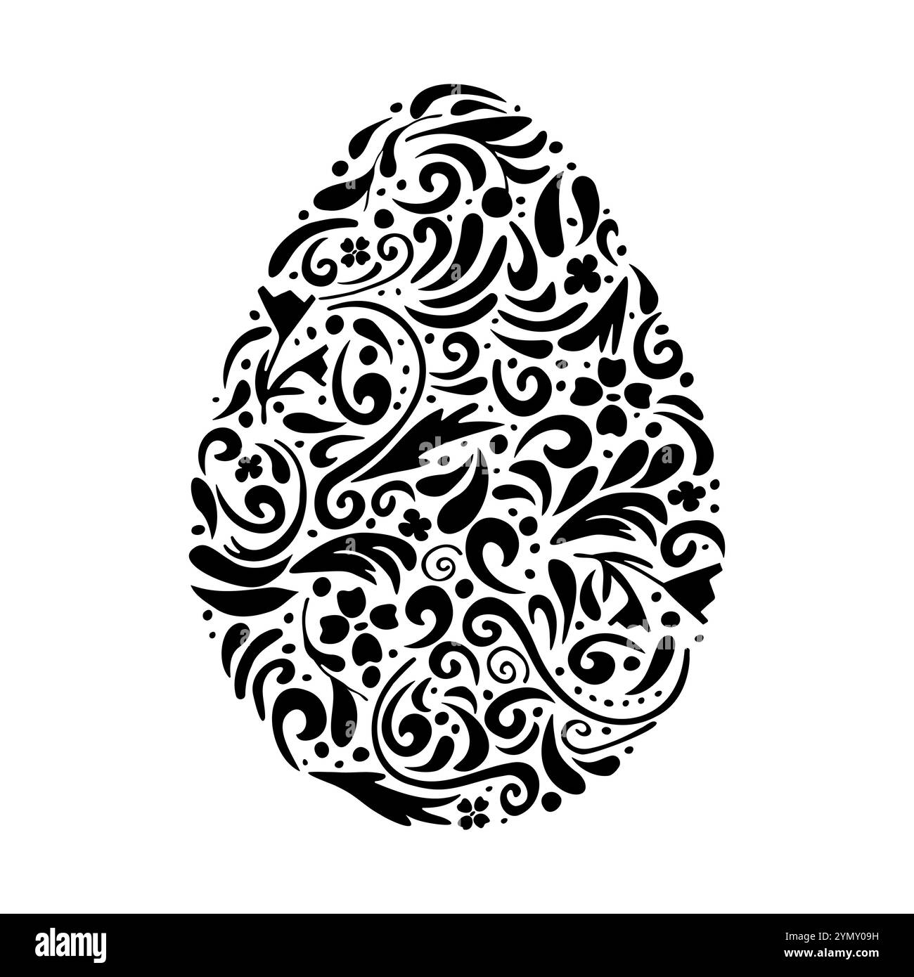 L'uovo di Pasqua è decorativo in nero, il motivo è disegnato a mano. Stampa per la stampa, cartoline, poster, adesivi. Illustrazione Vettoriale