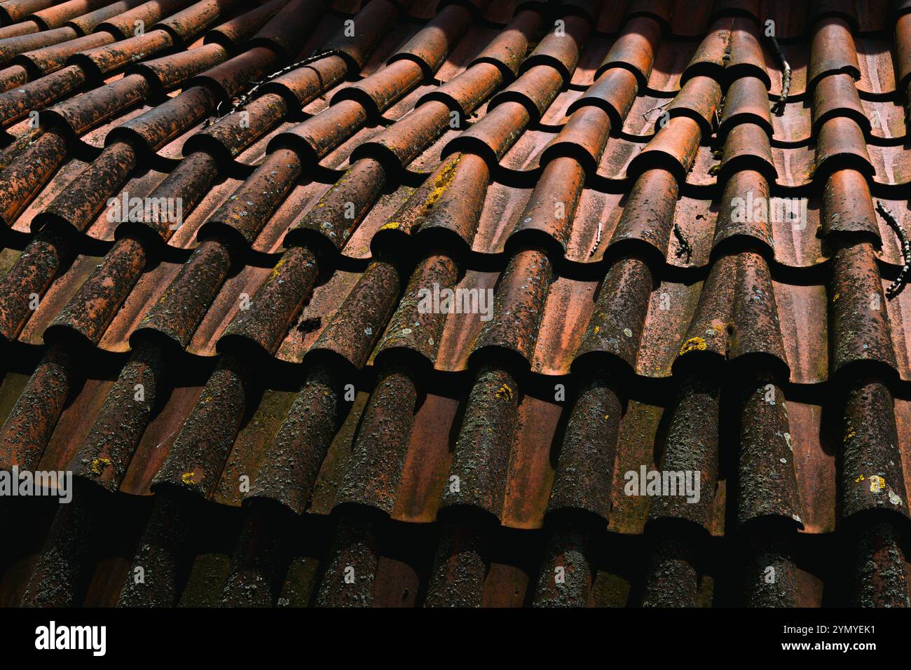 Piastrelle rustiche del tetto in terracotta di Malá strana, Praga Foto Stock