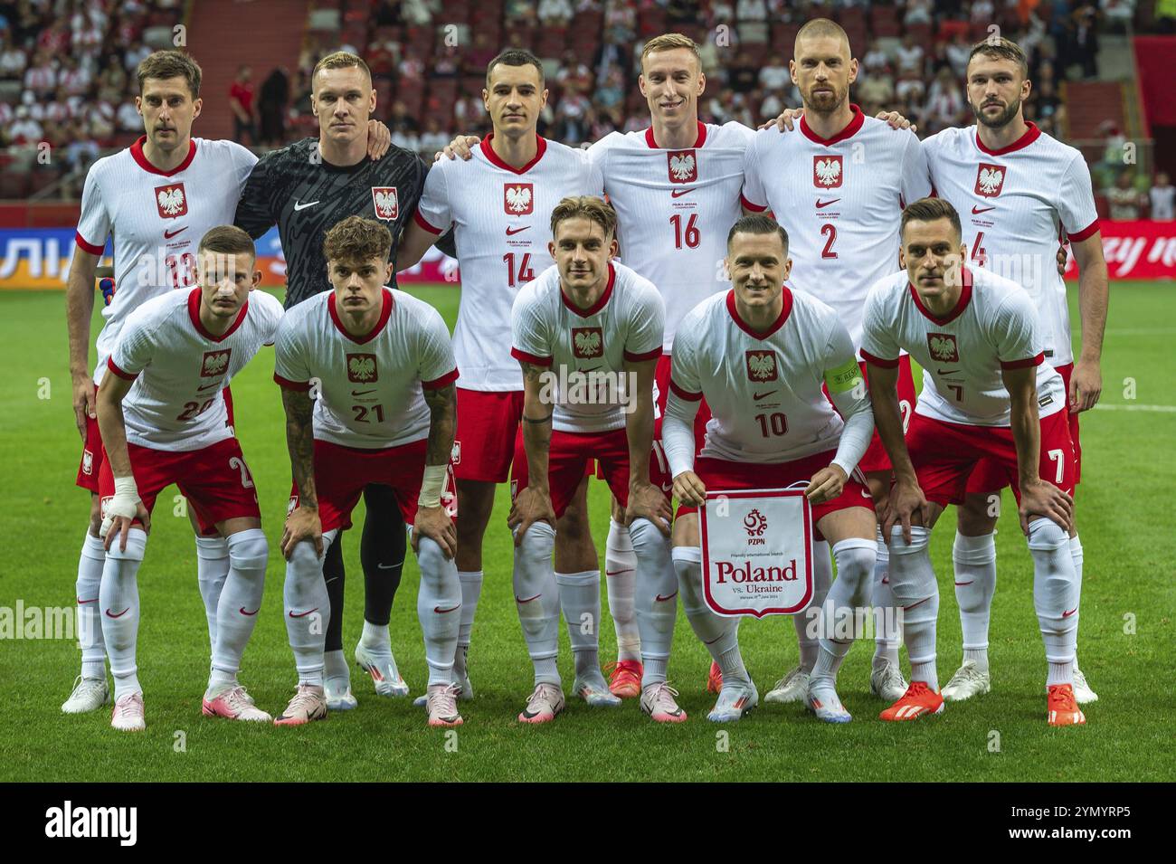 VARSAVIA, POLONIA - 7 GIUGNO 2024: Partita amichevole di calcio Polonia - Ucraina 3:1. Squadra della Polonia. Foto Stock