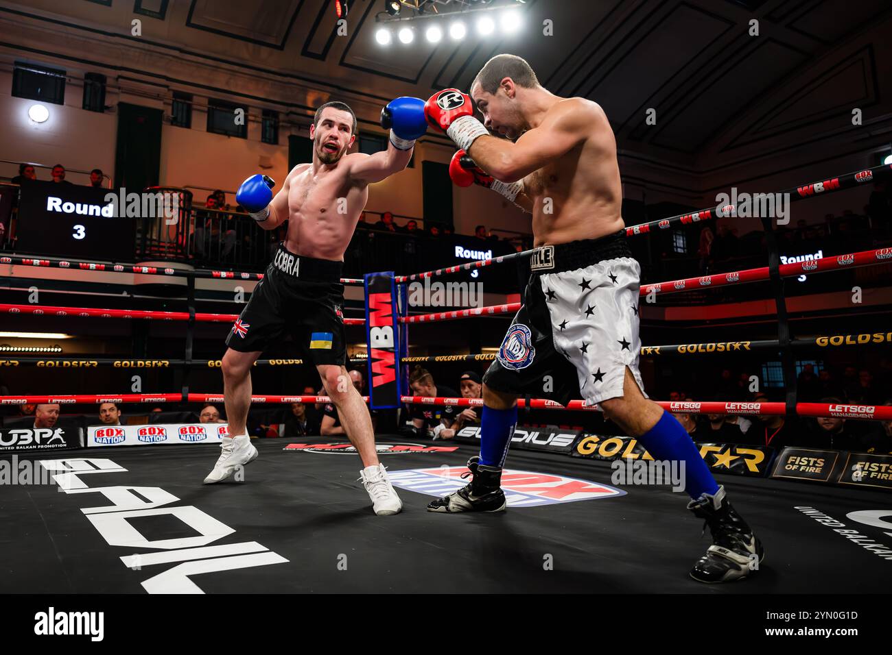 LONDRA, REGNO UNITO. 22 novembre 24. Ishtvan Harshen (a sinistra) in azione durante Warren Boxing Management pret. Hysa vs bracamonte e undercard a York Hall venerdì 22 novembre 2024 a LONDRA, INGHILTERRA. Crediti: Taka G Wu/Alamy Live News Foto Stock