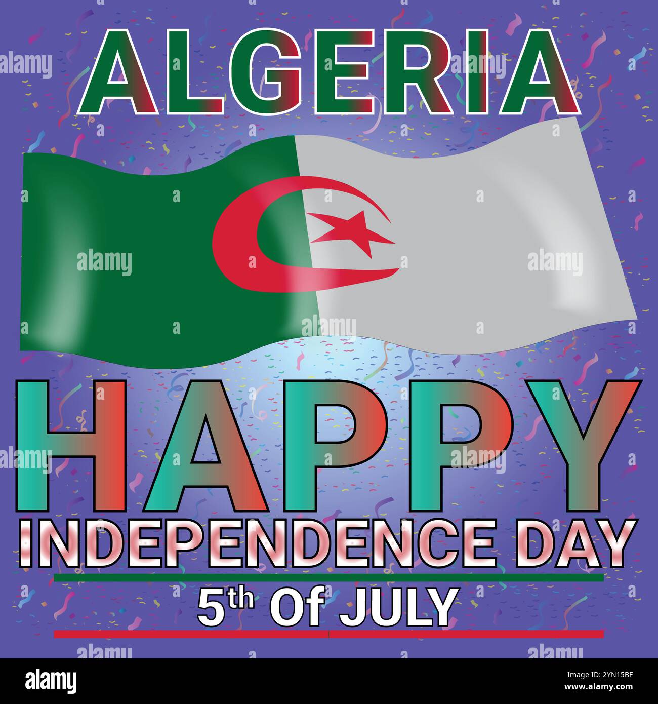 Algeria felice giorno dell'indipendenza 4 luglio con tema colorato molto attraente e Confetti Illustrazione Vettoriale