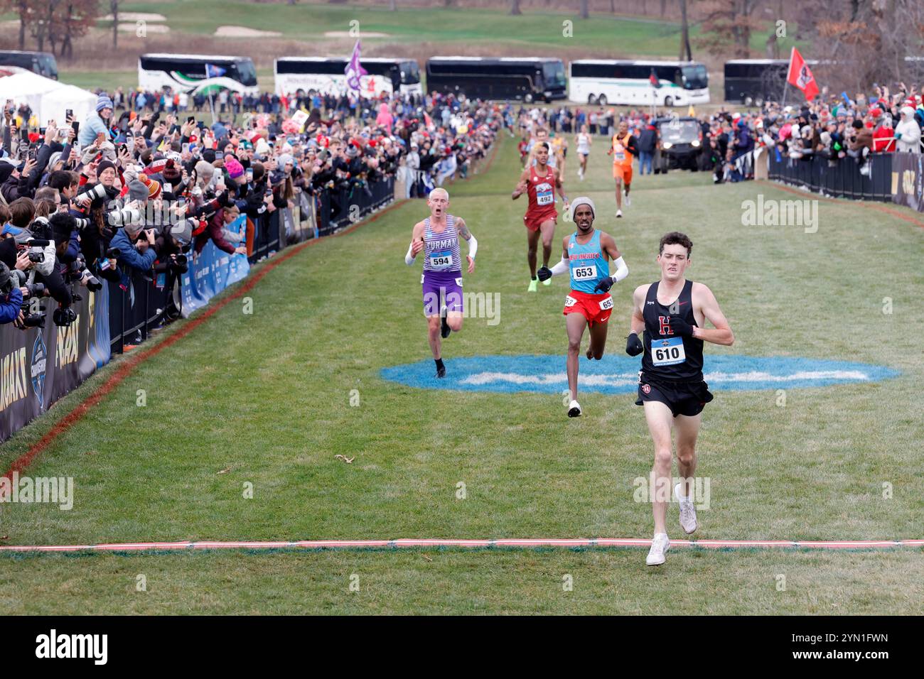 Madison, Wisconsin, Stati Uniti. 23 novembre 2024. Graham Blanks di Harvard vince la gara maschile con un record di 28:37,2 durante i campionati NCAA di fondo al Thomas Zimmer Championship Course, sabato 23 novembre 2024, a Madison, Wisc. Crediti: Kirby Lee/Alamy Live News Foto Stock