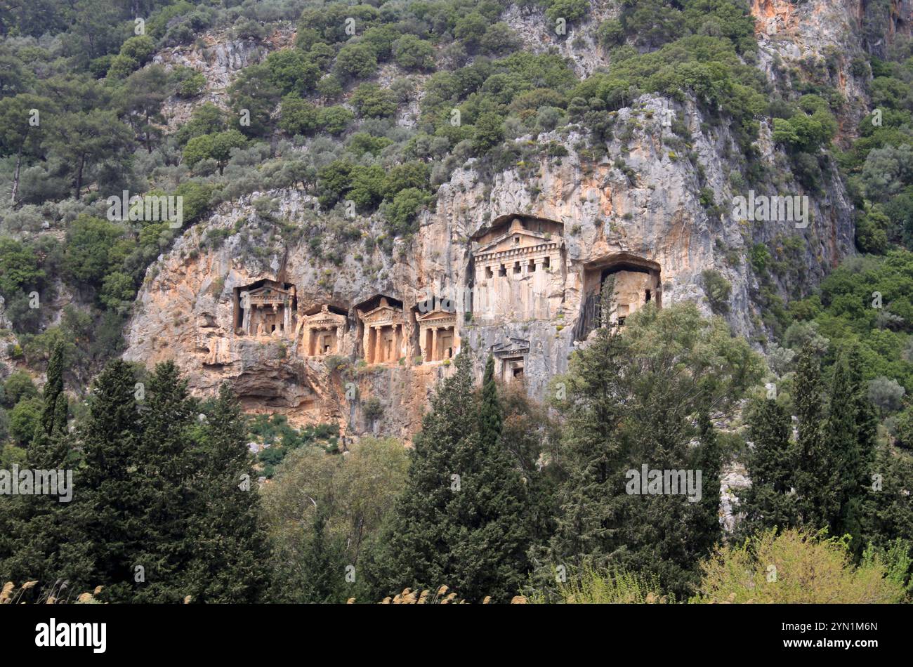 Tombe rupestri Licie vicino a Dalyan in Turchia Foto Stock
