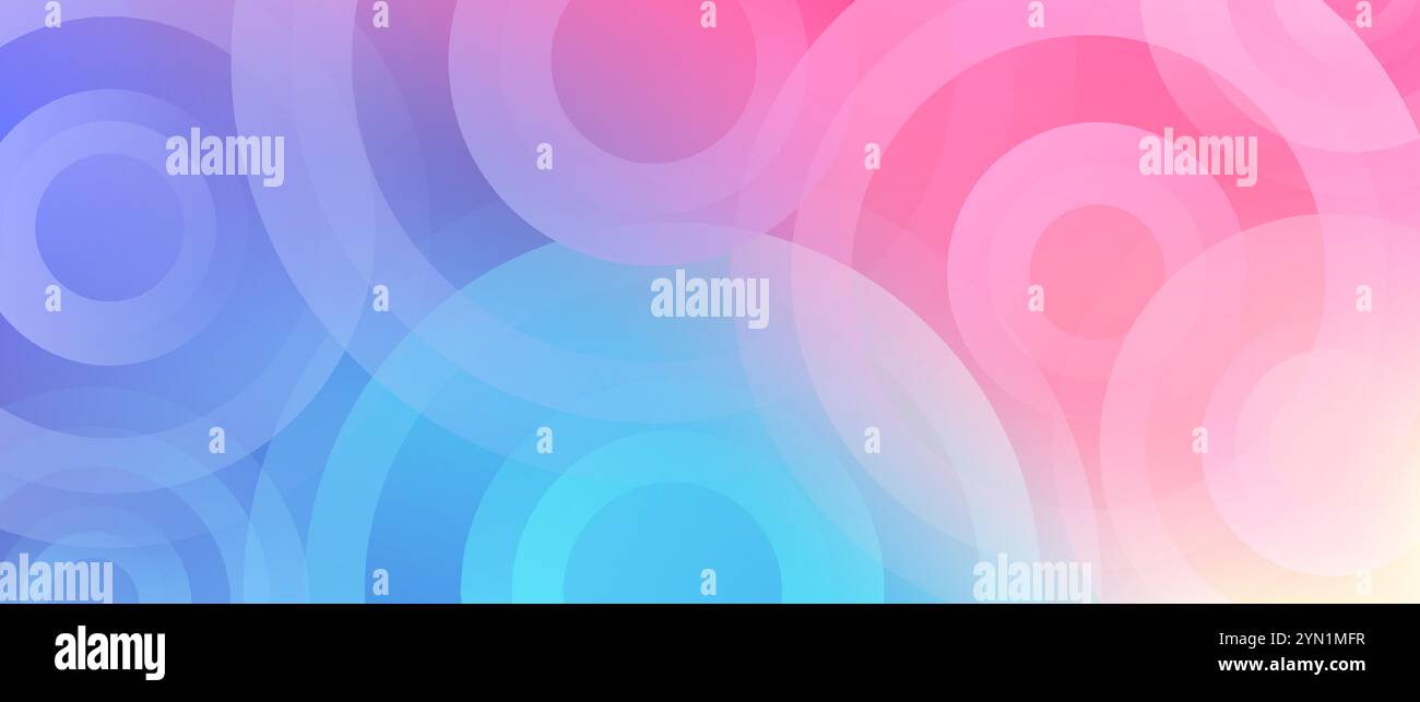 Sfondo a gradiente astratto con cerchi e linee a strisce. Concetto futuristico, forme fluide e colorate. Illustrazione Vettoriale