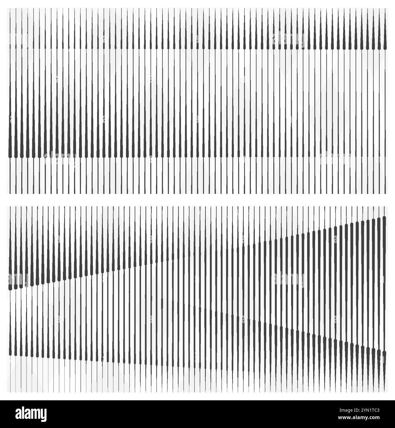 Sfondo geometrico astratto con linee verticali diritte. Intersecazione di transizioni uniformi in gradiente ondulato. Illustrazione Vettoriale