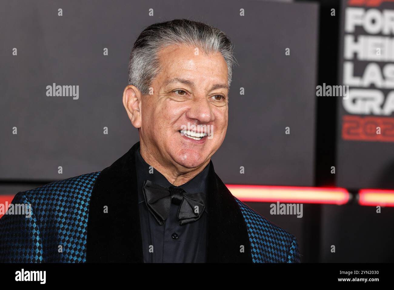 Las Vegas, Nevada, Stati Uniti. 23 novembre 2024. L'annunciatore Bruce buffer cammina sul tappeto rosso prima dell'inizio del Gran Premio d'Argento di Formula 1 Heineken di Las Vegas 2024 sul circuito di Las Vegas Street a Las Vegas, Nevada. Christopher Trim/CSM/Alamy Live News Foto Stock