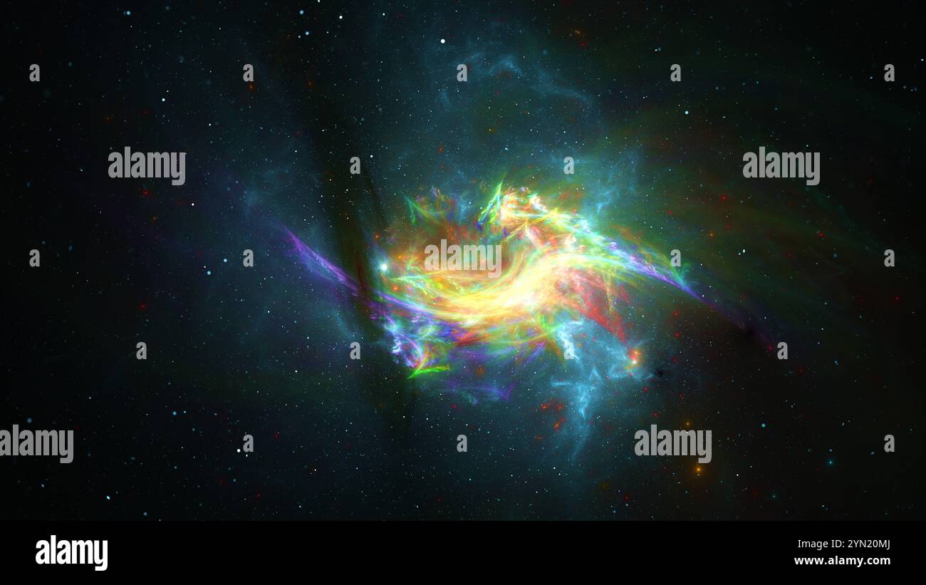 la splendida nebulosa cosmica rivela una spettacolare gamma di colori e gas vorticosi, illustrando la bellezza e la complessità dello spazio in un'ampia unive Foto Stock