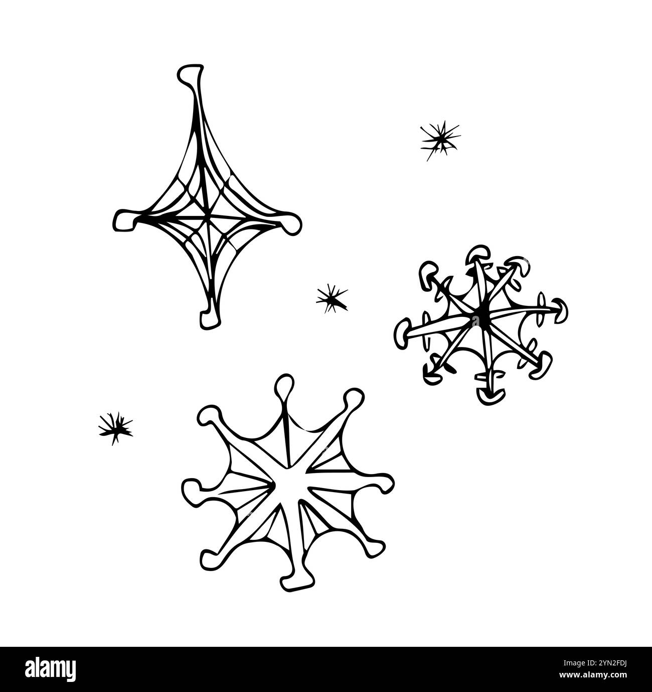 Illustrazione del vettore del doodle disegnato a mano con fiocco di neve. Concetto invernale Illustrazione Vettoriale