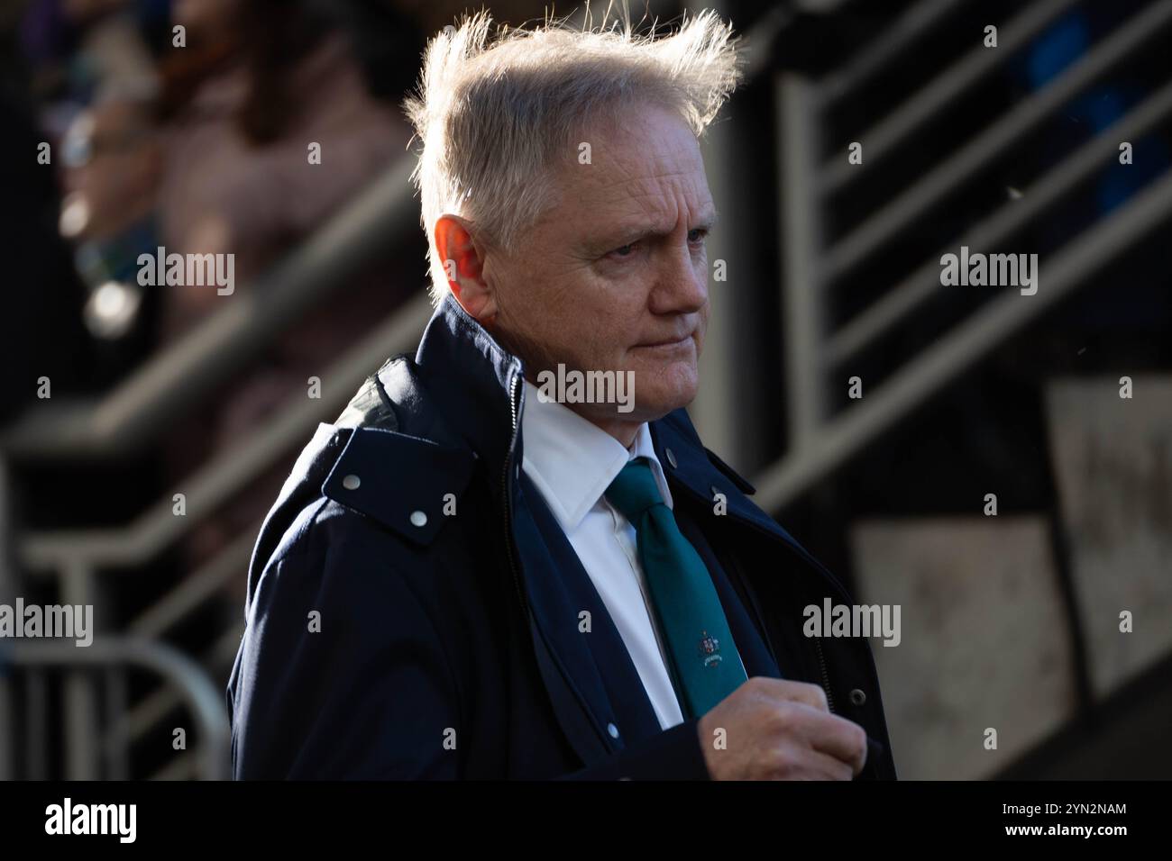 Edimburgo, Regno Unito. 24 novembre 2024. Joe Schmidt (Australia Head Coach) in azione durante la partita autunnale di rugby tra Scozia e Australia allo Scottish gas Murrayfield Stadium di Edimburgo, Scozia. Credito: Samuel Wardle/Alamy Live News Foto Stock