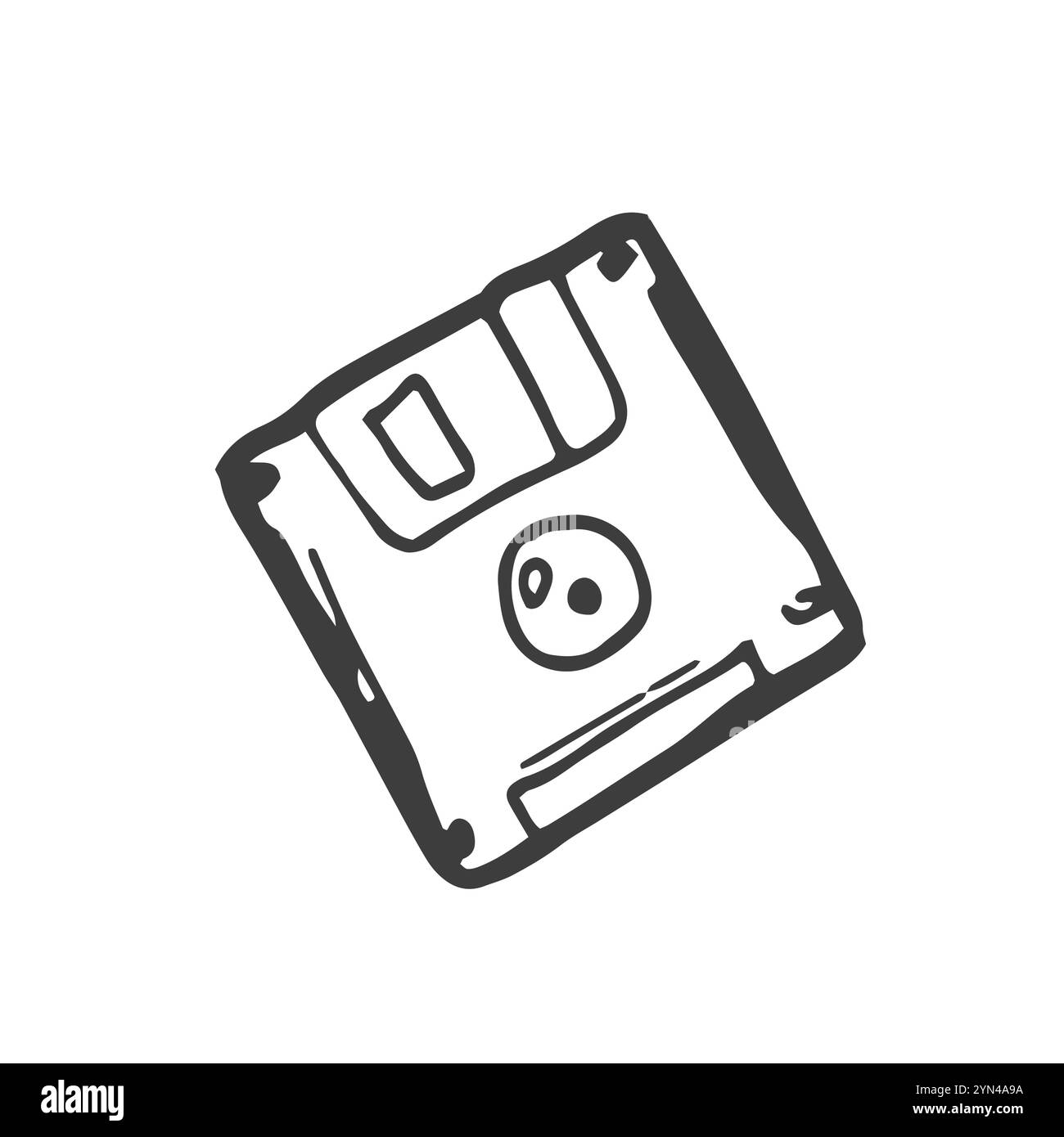 Illustrazione vettoriale del floppy disk Doodle. Clip floppy disegnata a mano in stile anni '90 Illustrazione Vettoriale