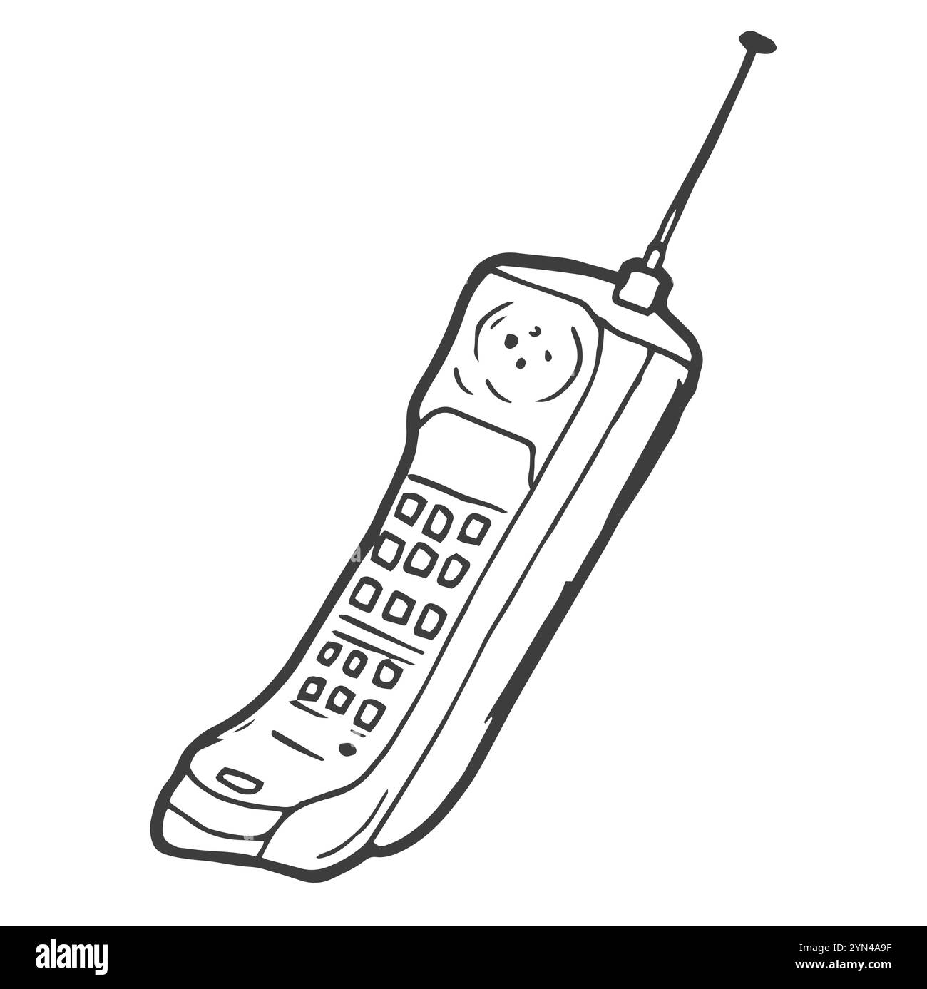 Schizzo del vecchio cellulare. Linea isolata vettoriale Illustrazione Vettoriale