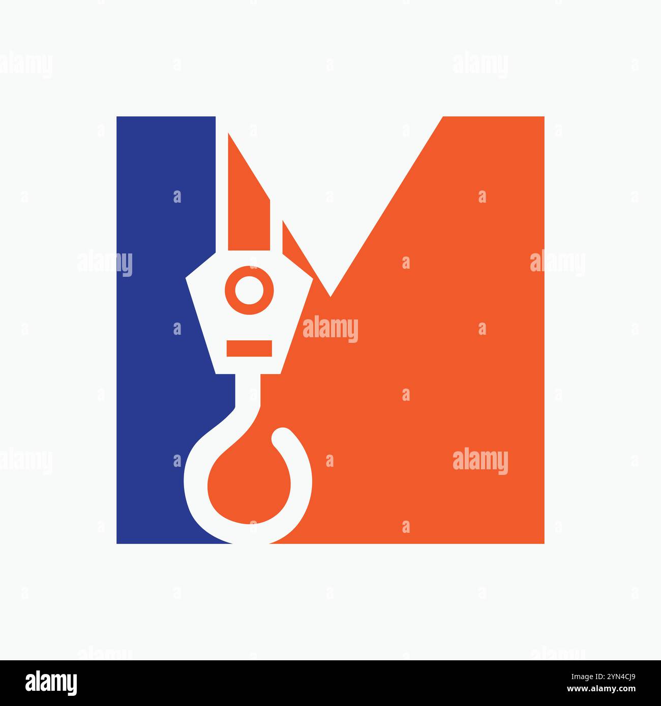 Lettera M concetto del logo della gru per il modello vettoriale del simbolo di costruzione Illustrazione Vettoriale
