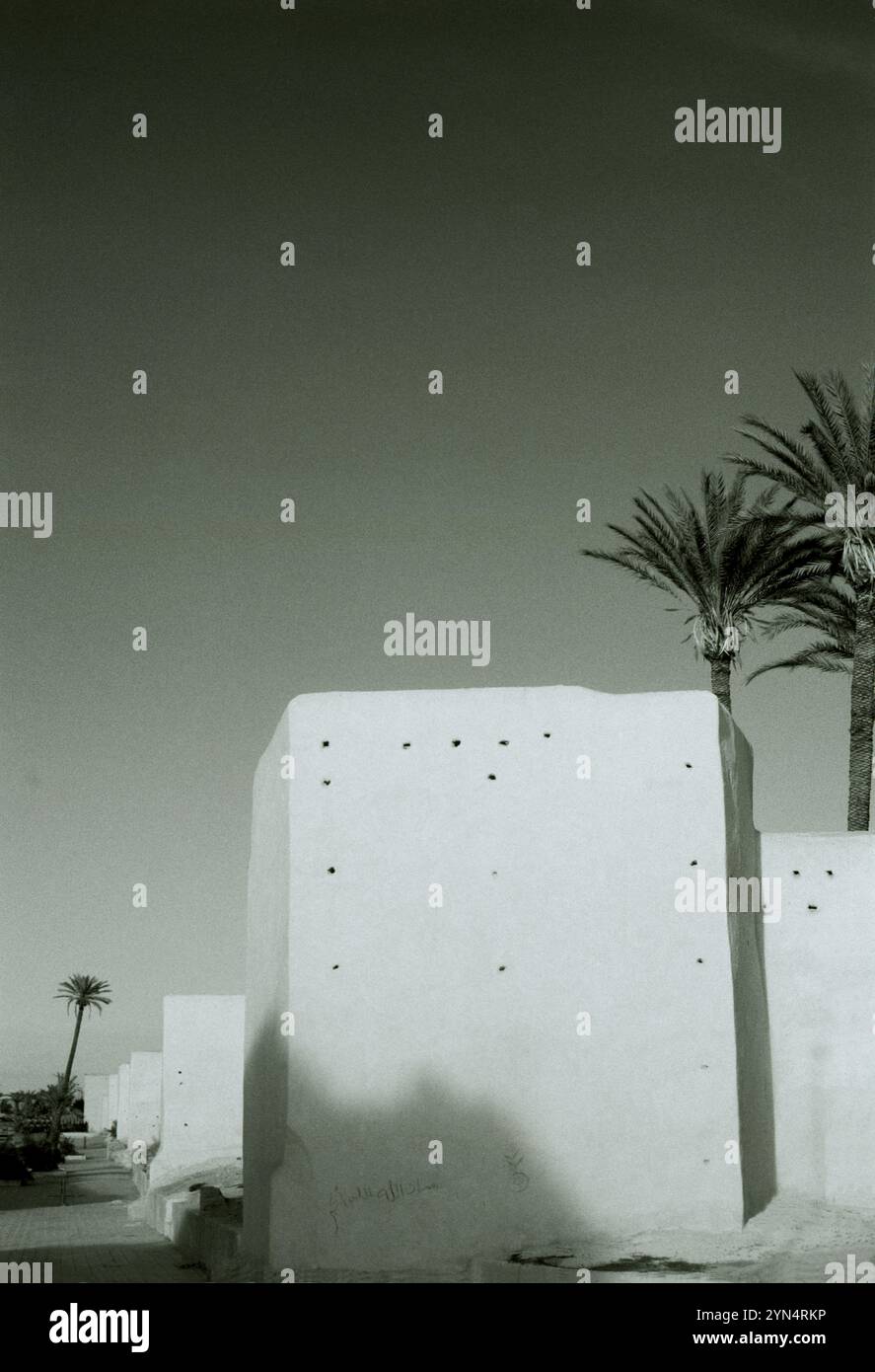 Vita di strada fuori dalle antiche mura monolitiche del suk della casbah di Marrakech in Marocco nel Maghreb in Nord Africa Foto Stock