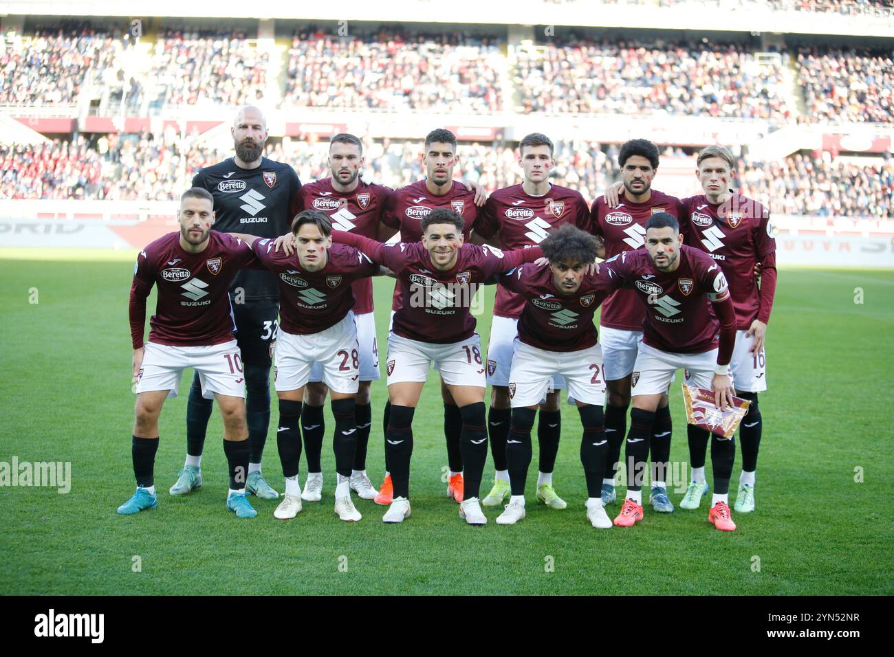 Torino, Italia. 24 novembre 2024. Torino, Italia. 24 novembre 2024. Foto della squadra del Torino FC durante la partita di serie A italiana tra Torino FC e AC Monza il 24 novembre 2024 allo Stadio Olimpico ''grande Torino, Italia, credito: Nderim Kaceli/Alamy Live News Foto Stock
