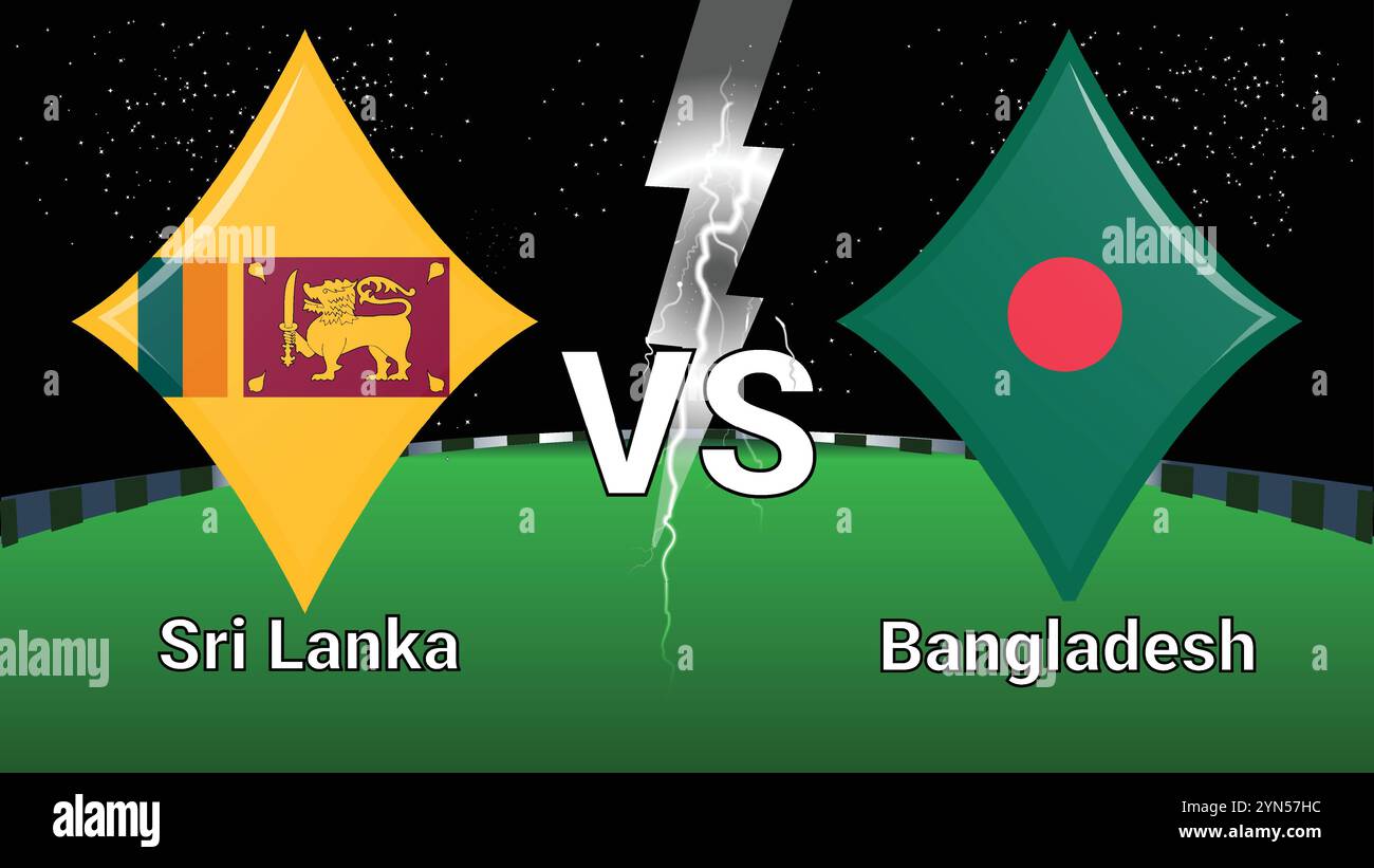 Partite tra lo stadio e lo Sky Stars Thunder Flash e Sri Lanka vs Bangladesh Illustrazione Vettoriale