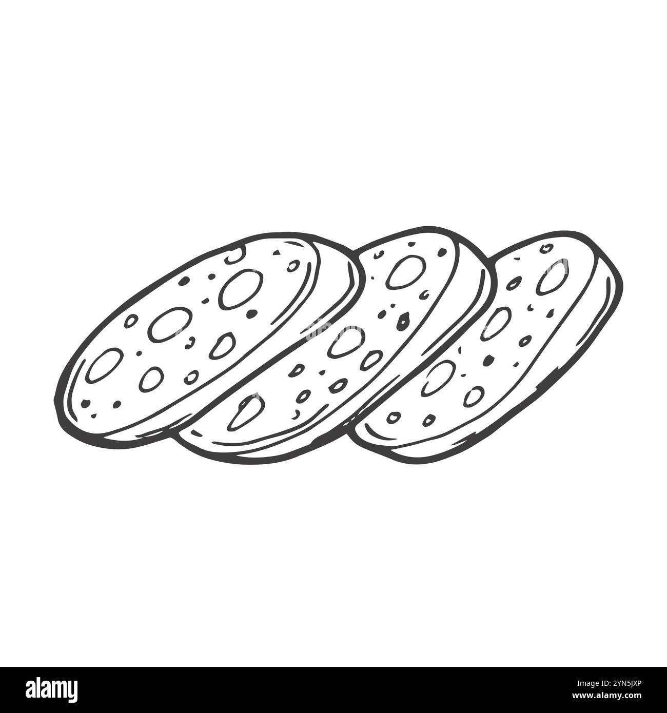 Icona della linea delle fette di salsiccia. Salame retrò, mortadella o chorizo disegnati a mano con carne e strutto. Gastronomia, macelleria, mascotte, contorno pi Illustrazione Vettoriale