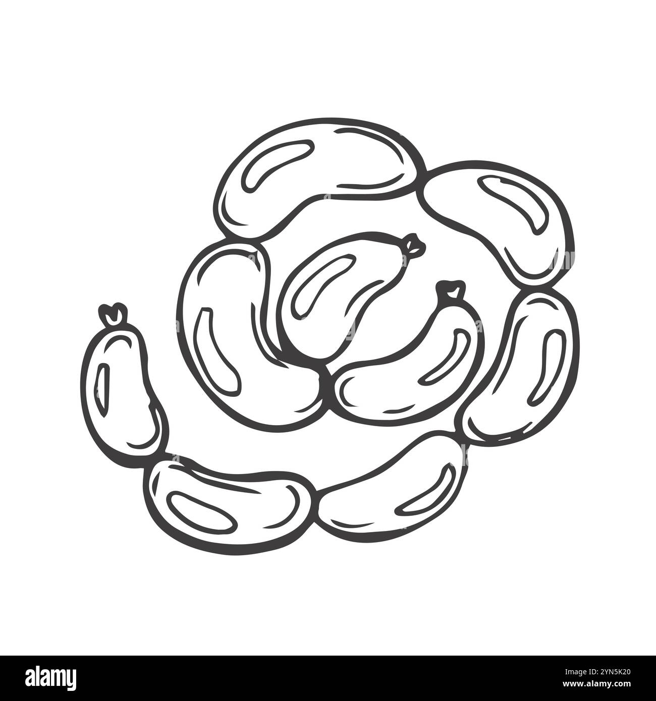 Salsicce catena isolato mazzo di carne alimentare. Carne di maiale o di manzo frankfurter salsiccia Illustrazione Vettoriale