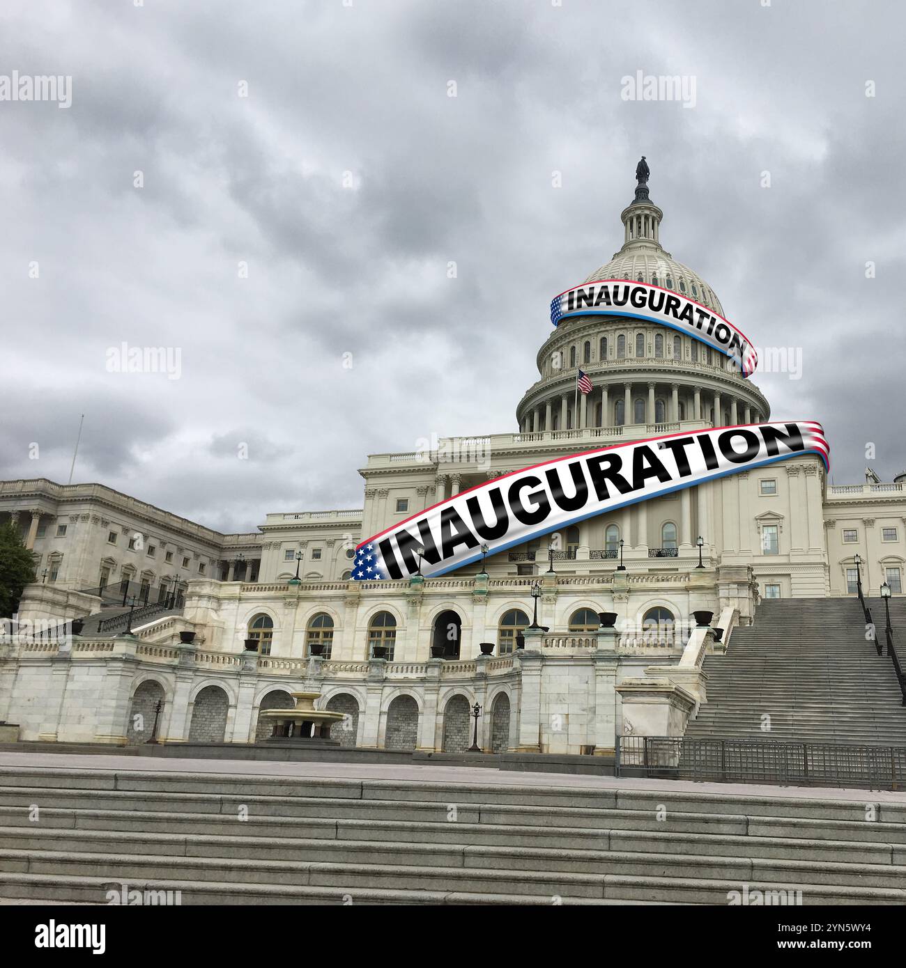 Evento cerimoniale di inaugurazione presidenziale DEGLI STATI UNITI come un trasferimento pacifico di potere come simbolo della democrazia americana e presidente che presta giuramento il c Foto Stock