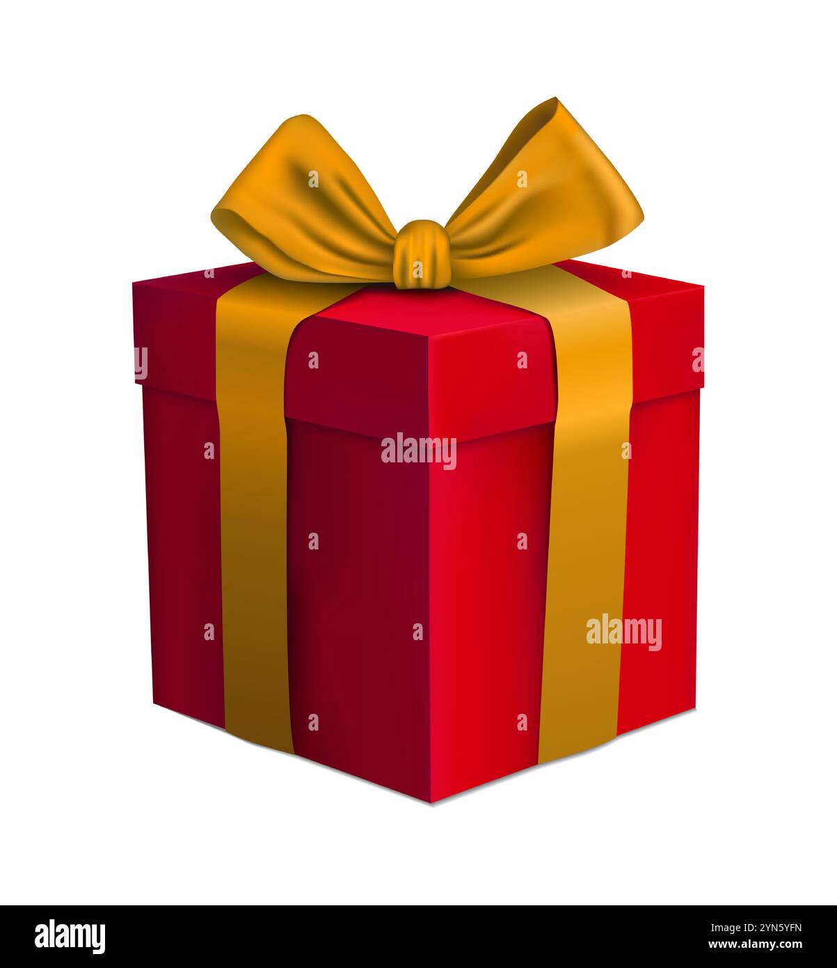 regalo 3d. Scatola rossa con nastro dorato. Regalo di Natale o di compleanno. Promozione promozionale o promozionale. Sorpresa per le vacanze. Confezione regalo per la festa. Vect Illustrazione Vettoriale