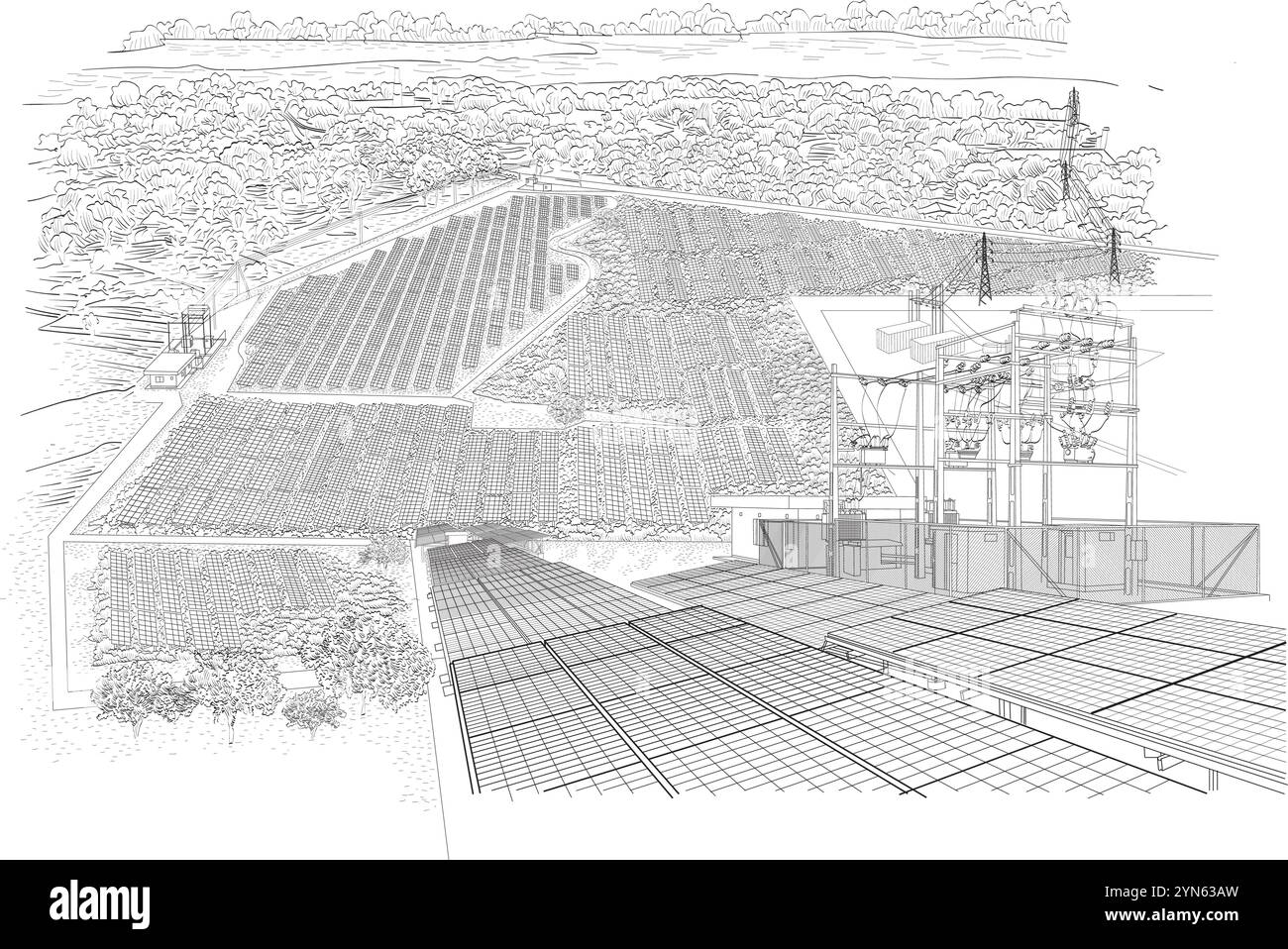 Il progetto solare Nachchaduwa, commissionato per l'esercizio nel 2020, è una fattoria di energia solare con una capacità di 1 MW. Illustrazione Vettoriale