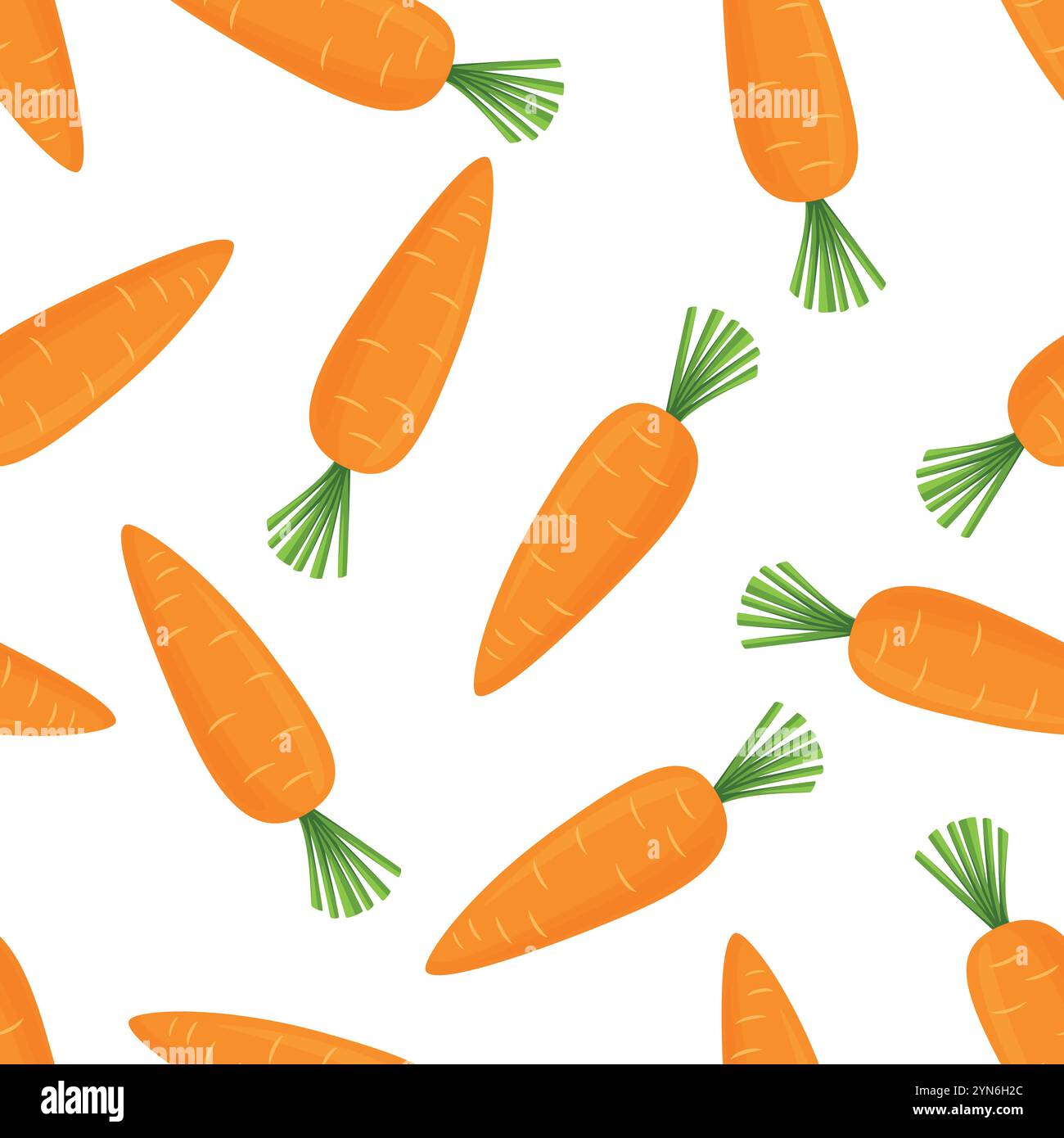 Caramelle piatte Vector Seamless su sfondo bianco. Stampa di carota d'arancia fresca per un'alimentazione sana, cibo biologico, nutrizione per bambini Illustrazione Vettoriale
