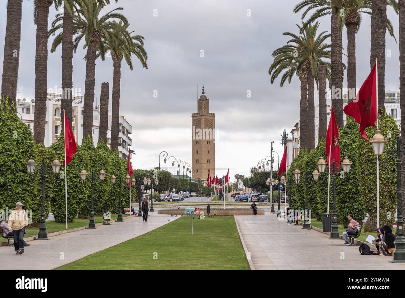 Magnifica Avenue Mohammed V nel centro della città di Rabat, Marocco, Africa Foto Stock