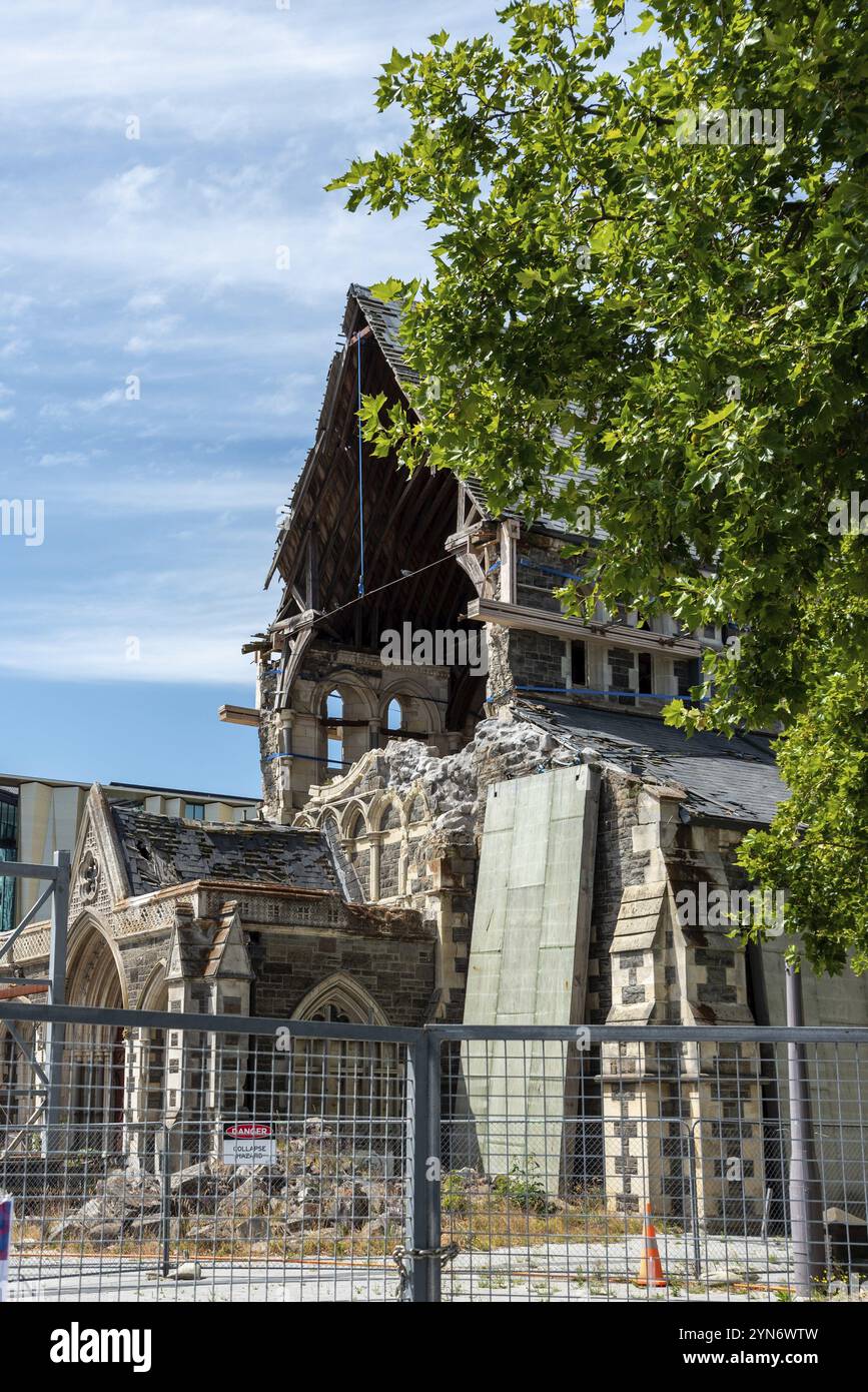 Rovina della famosa Cattedrale di Christchurch dopo il terremoto del 2011, Isola del Sud della Nuova Zelanda Foto Stock