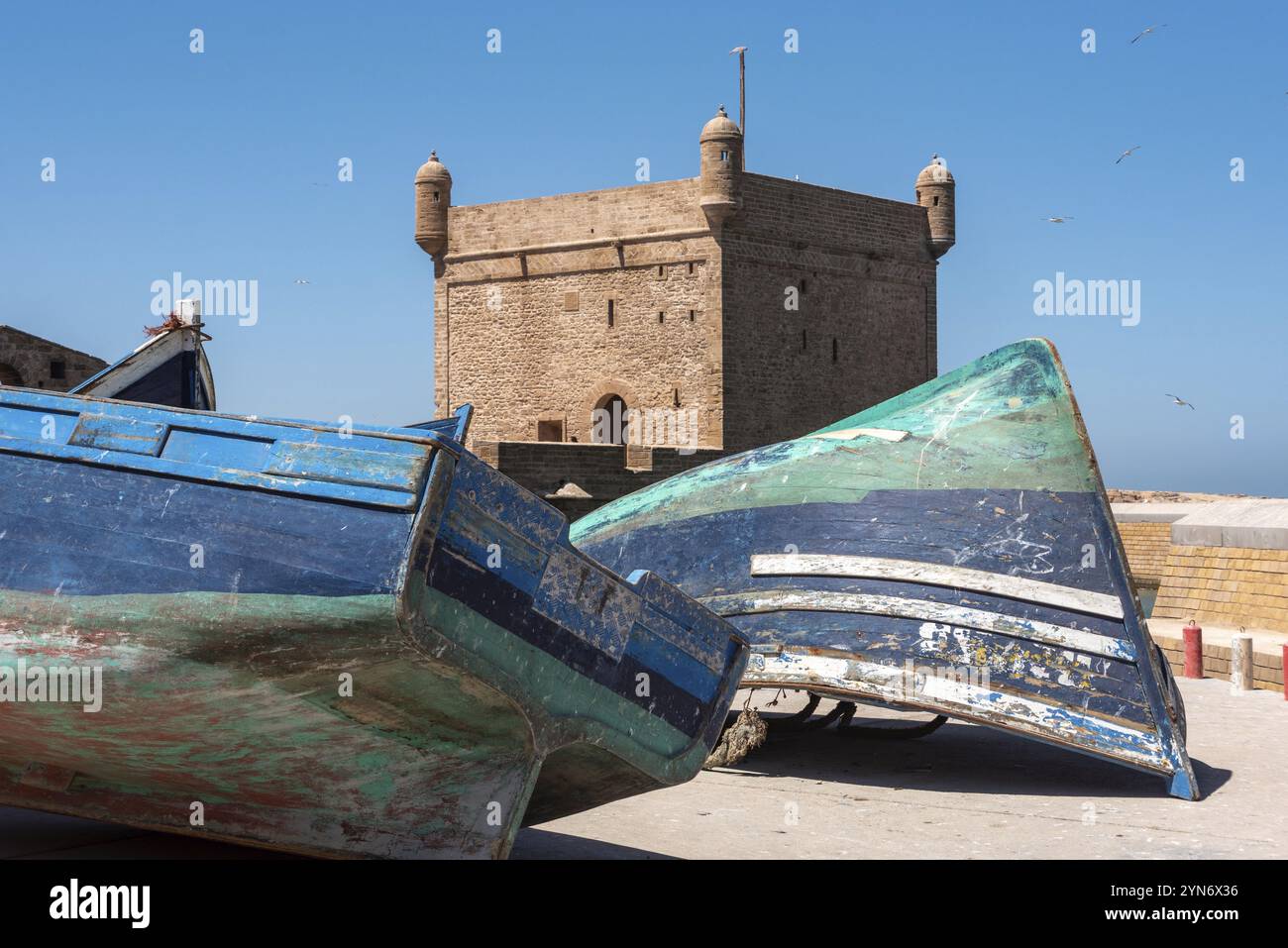 Scenografica Scala du Port al porto di Essaouira, Marocco, Africa Foto Stock