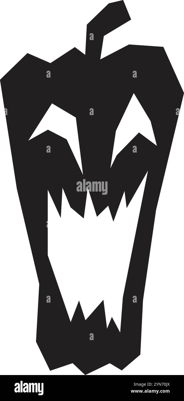 Il disegno stilizzato in bianco e nero di una zucca con occhi brillanti e denti affilati rappresenta l'atmosfera spettrale di halloween Illustrazione Vettoriale