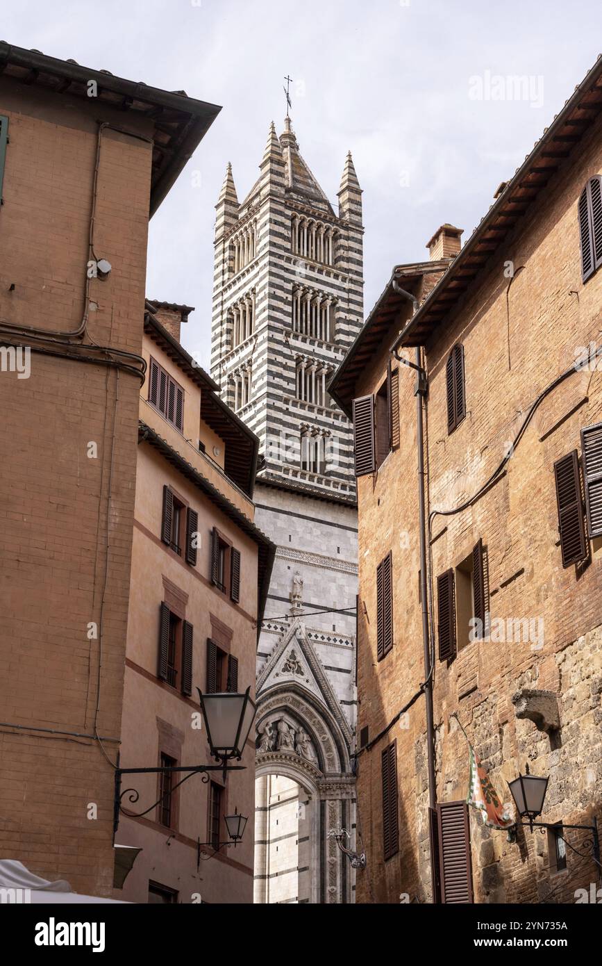 Torre della famosa cattedrale di Siena, Italia, Europa Foto Stock