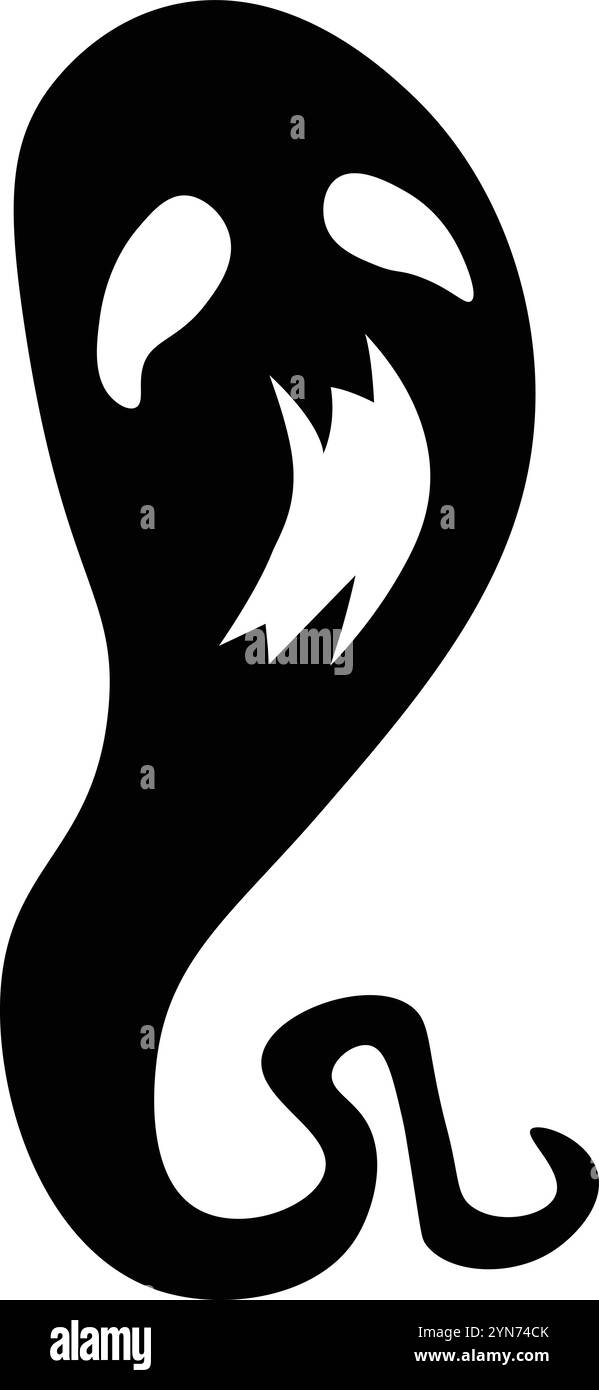 Spaventosa silhouette nera fantasma con un sinistro grin galleggia misteriosamente, perfetta per decorazioni e disegni di halloween. Ideale per feste e costumi Illustrazione Vettoriale
