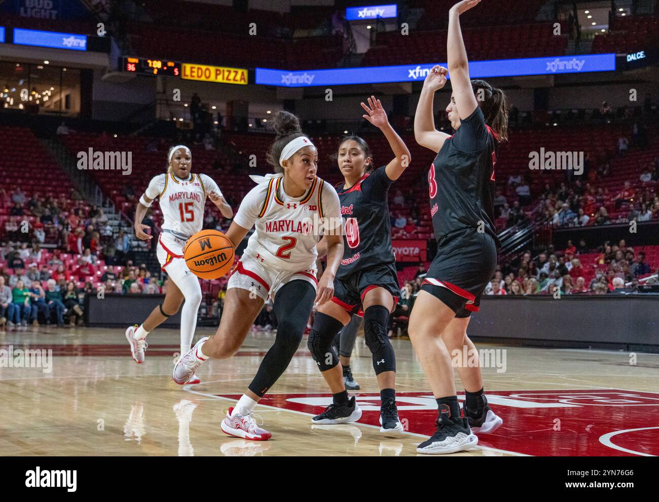College Park, Stati Uniti. 24 novembre 2024. COLLEGE PARK, MD. - 24 NOVEMBRE: Durante una partita di basket tra i Maryland Terrapins e i St. Francis Red Flash, il 24 novembre 2024, all'Xfinity Center, a College Park, Maryland. (Foto di Tony Quinn/SipaUSA) credito: SIPA USA/Alamy Live News Foto Stock