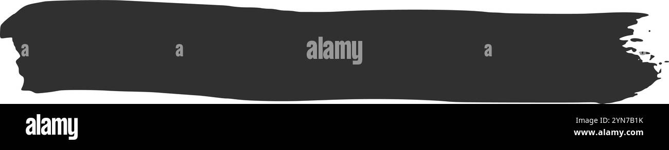 Pennellata orizzontale di vernice acrilica grigio scuro con bordi ruvidi che creano un effetto striscione o stripe su uno sfondo bianco pulito Illustrazione Vettoriale