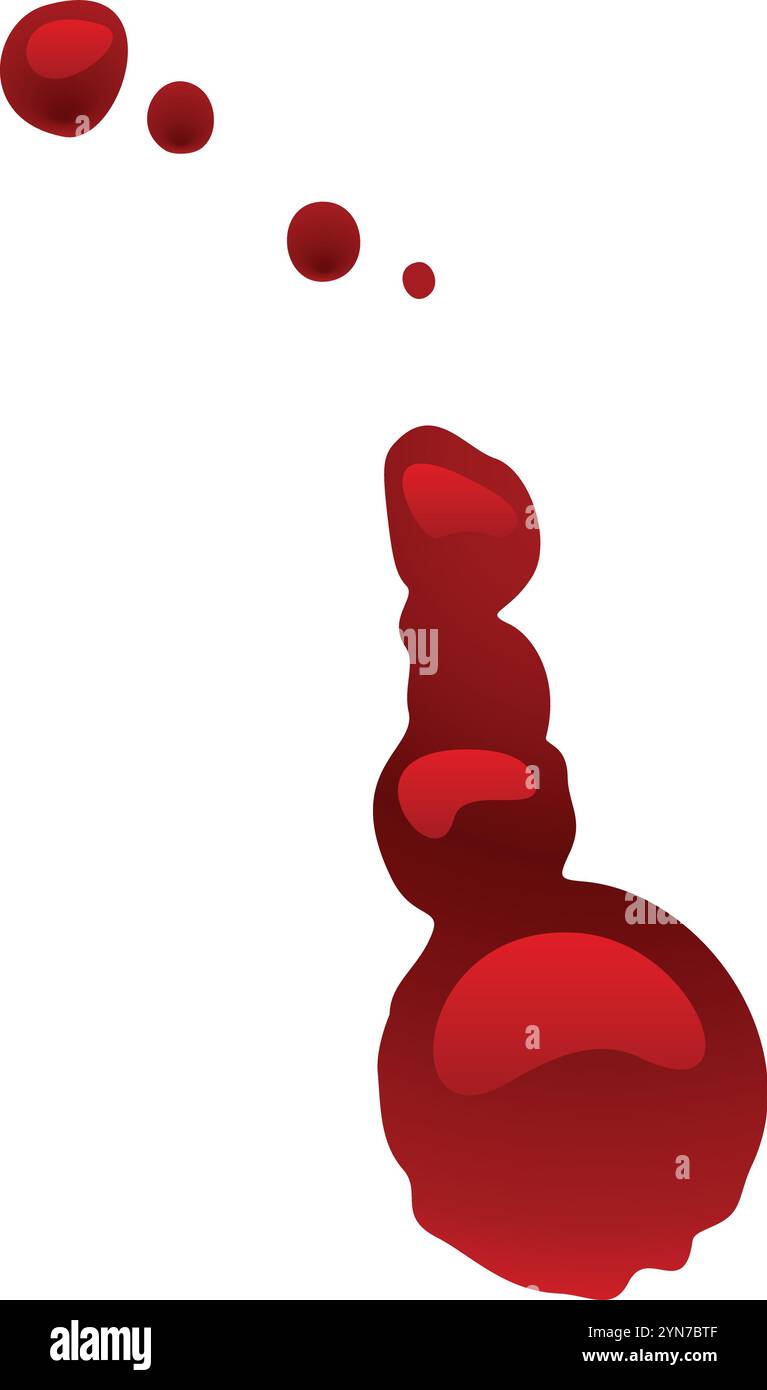 Il sangue gocciola e forma un enigma su uno sfondo bianco, creando una scena drammatica e inquietante, che potrebbe suggerire violenza, lesioni o. Illustrazione Vettoriale