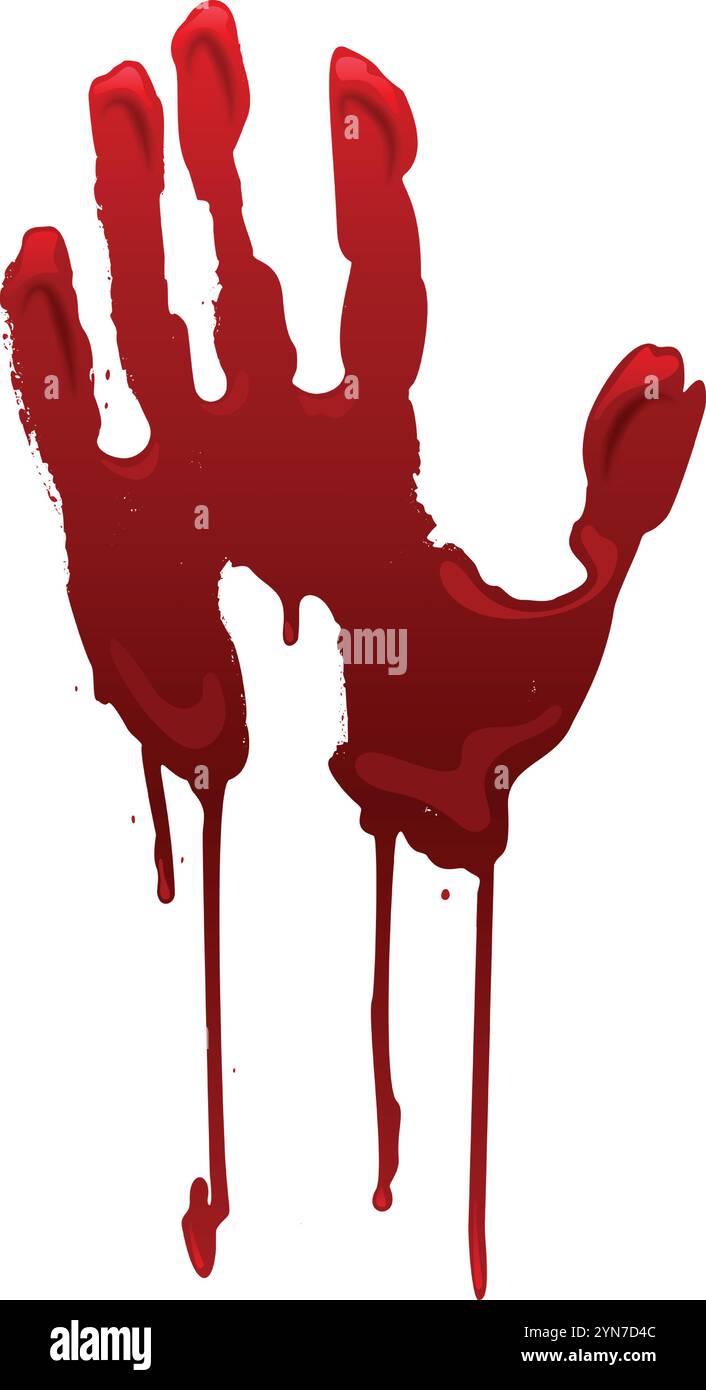 Stampa sanguinosa su sfondo bianco che simboleggia la violenza, l'omicidio o l'orrore, perfetta per le scene di halloween o del crimine Illustrazione Vettoriale
