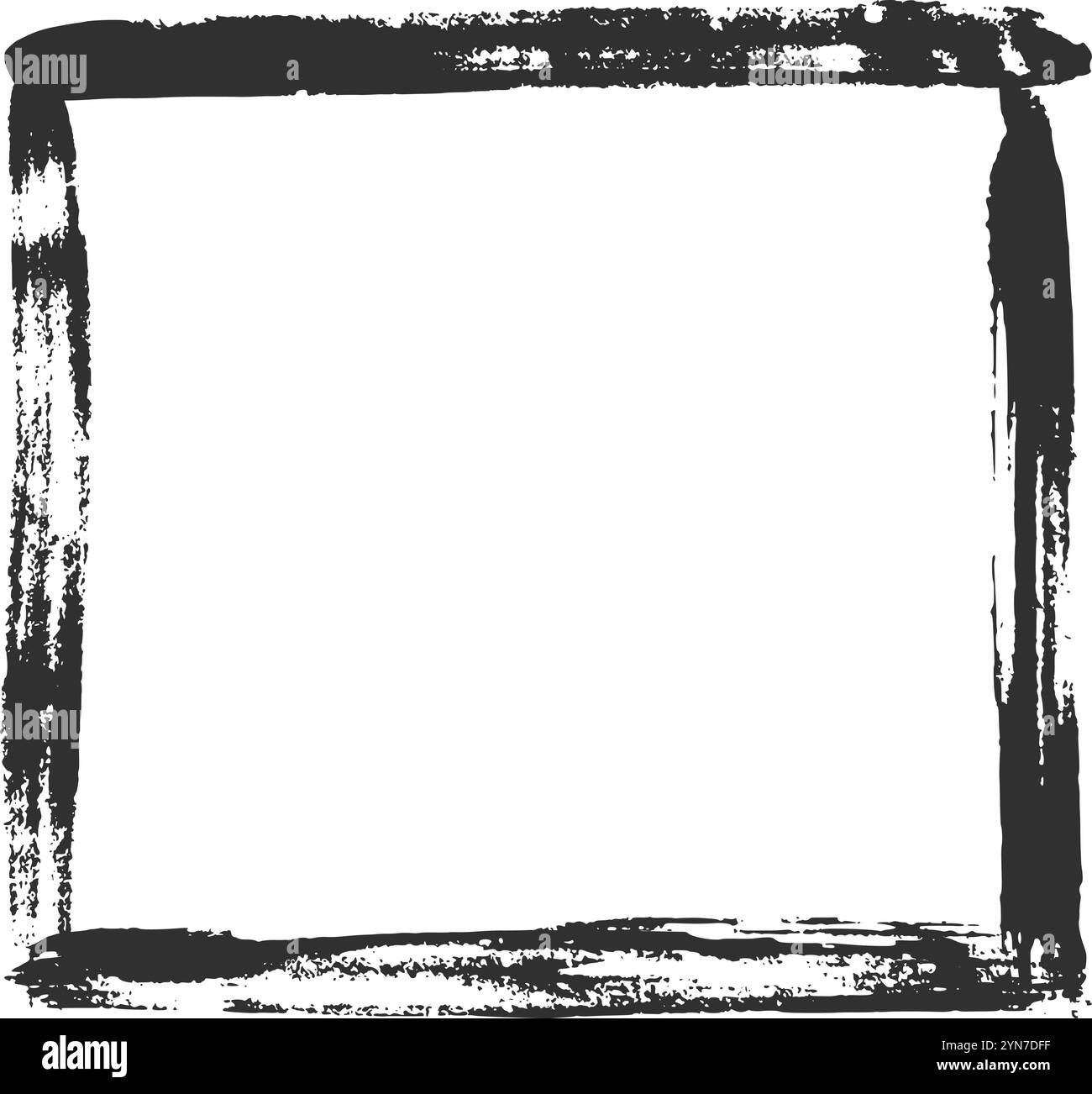 Il bordo quadrato della cornice del pennello grunge disegnato a mano crea un elemento visivo sorprendente che circonda uno sfondo bianco pulito, perfetto per aggiungere un tocco di raw Illustrazione Vettoriale
