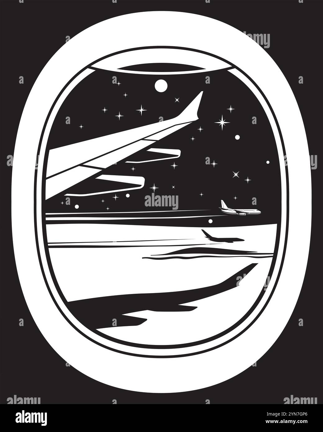 Vista dal finestrino dell'aereo passeggeri sopra le nuvole - illustrazione vettoriale Illustrazione Vettoriale