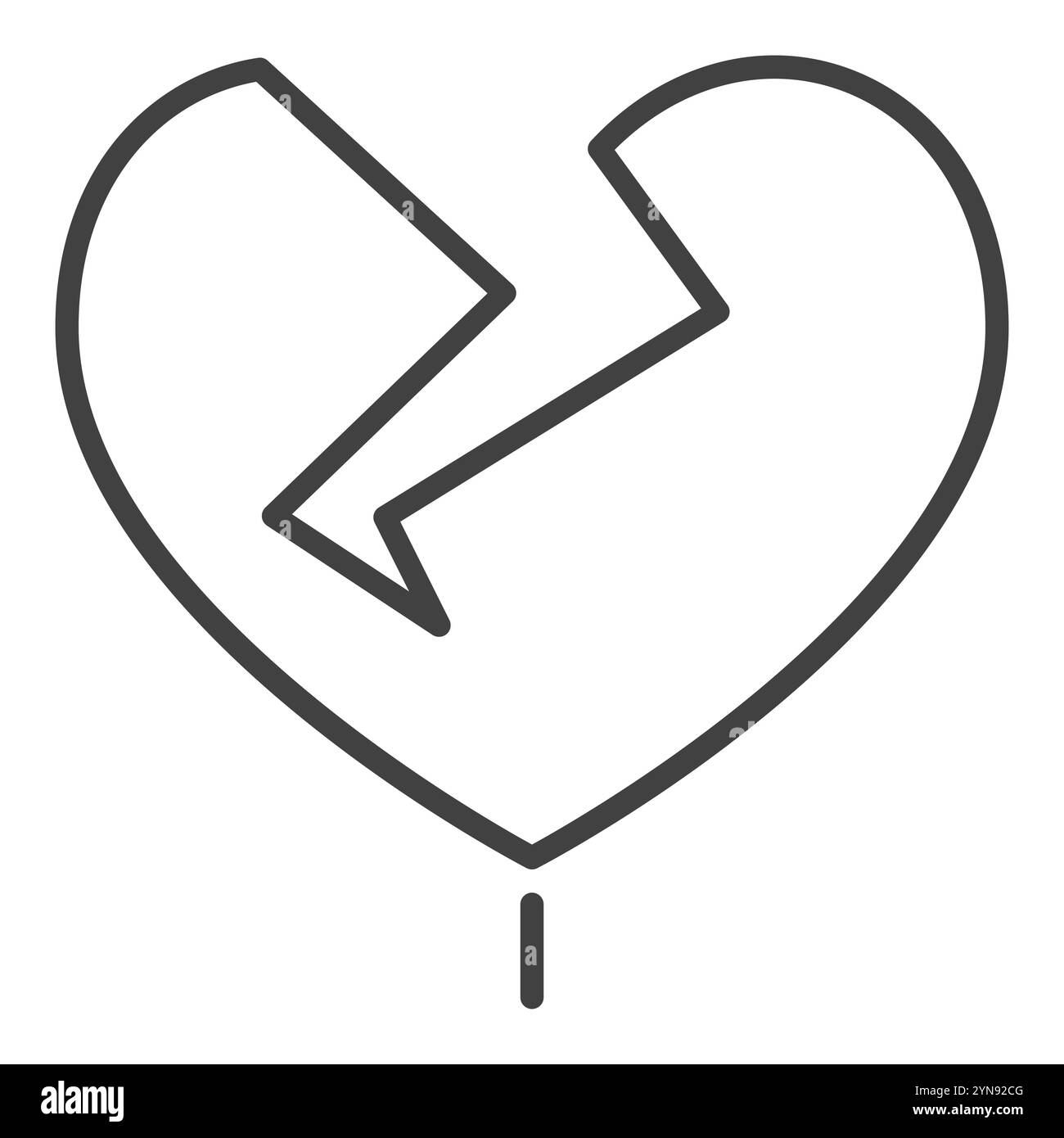 Vettore di rottura del cuore icona amore perso o simbolo di concetto tristezza in stile contorno Illustrazione Vettoriale