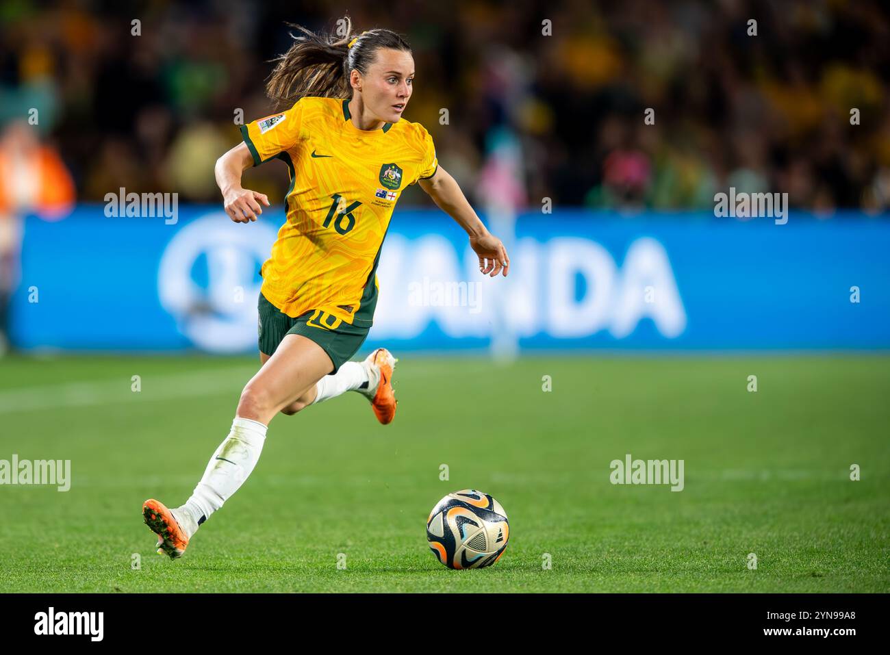 L'australiana Matilda Hayley Raso è stata vista in azione durante le semifinali della Coppa del mondo FIFA contro l'Inghilterra nel 2023 allo Stadium Australia. Punteggio finale; Inghilterra 3:1 Australia Foto Stock