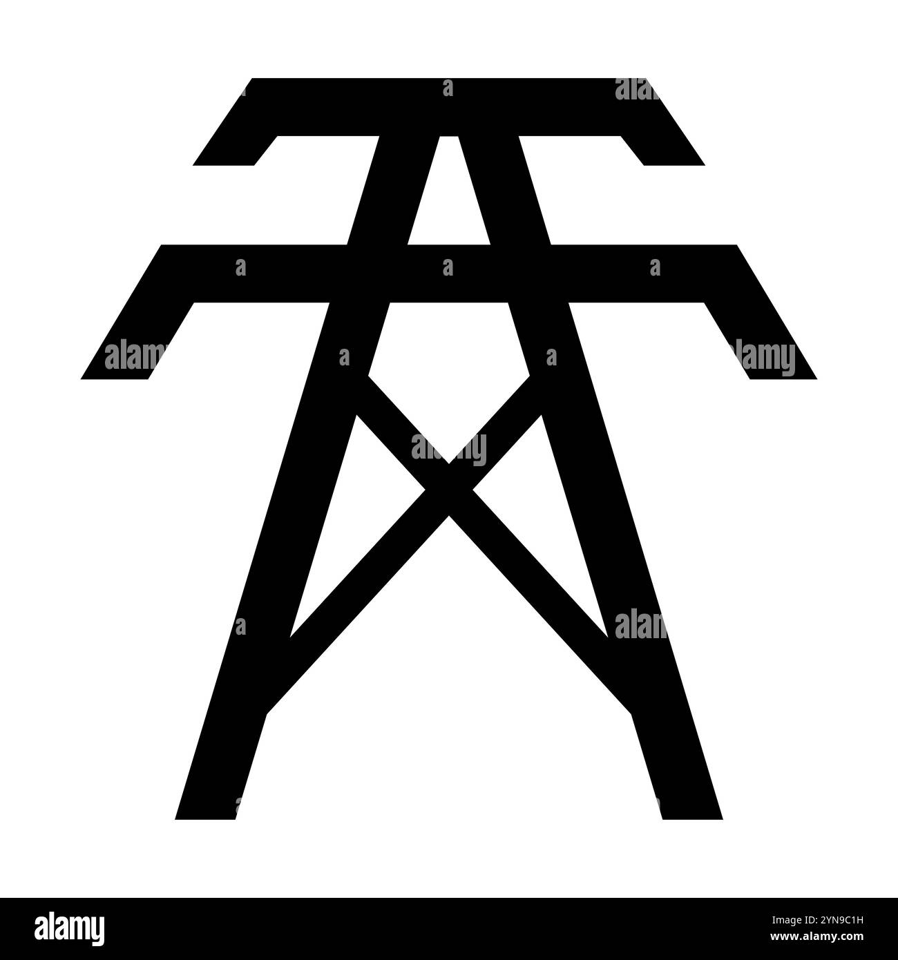 Semplice icona torre della linea elettrica, traliccio elettrico, rete elettrica di trasmissione Illustrazione Vettoriale