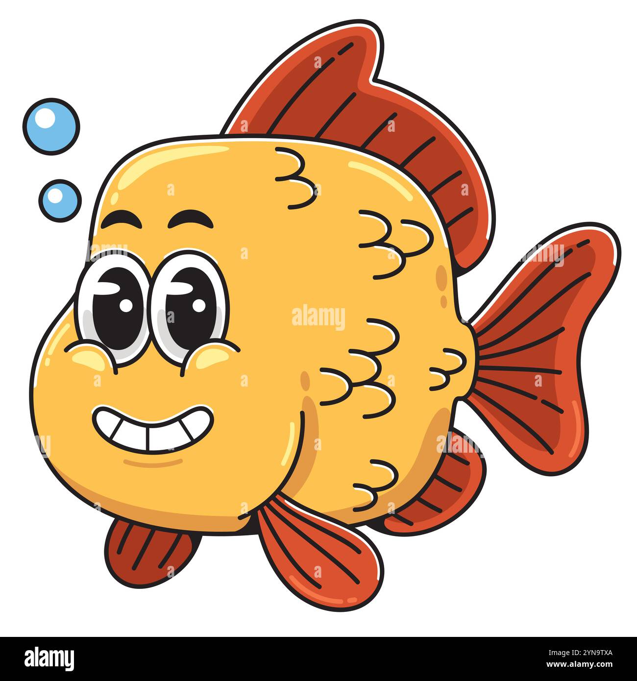 Carino pesce di cartoni animati giallo con pinne rosse Illustrazione Vettoriale