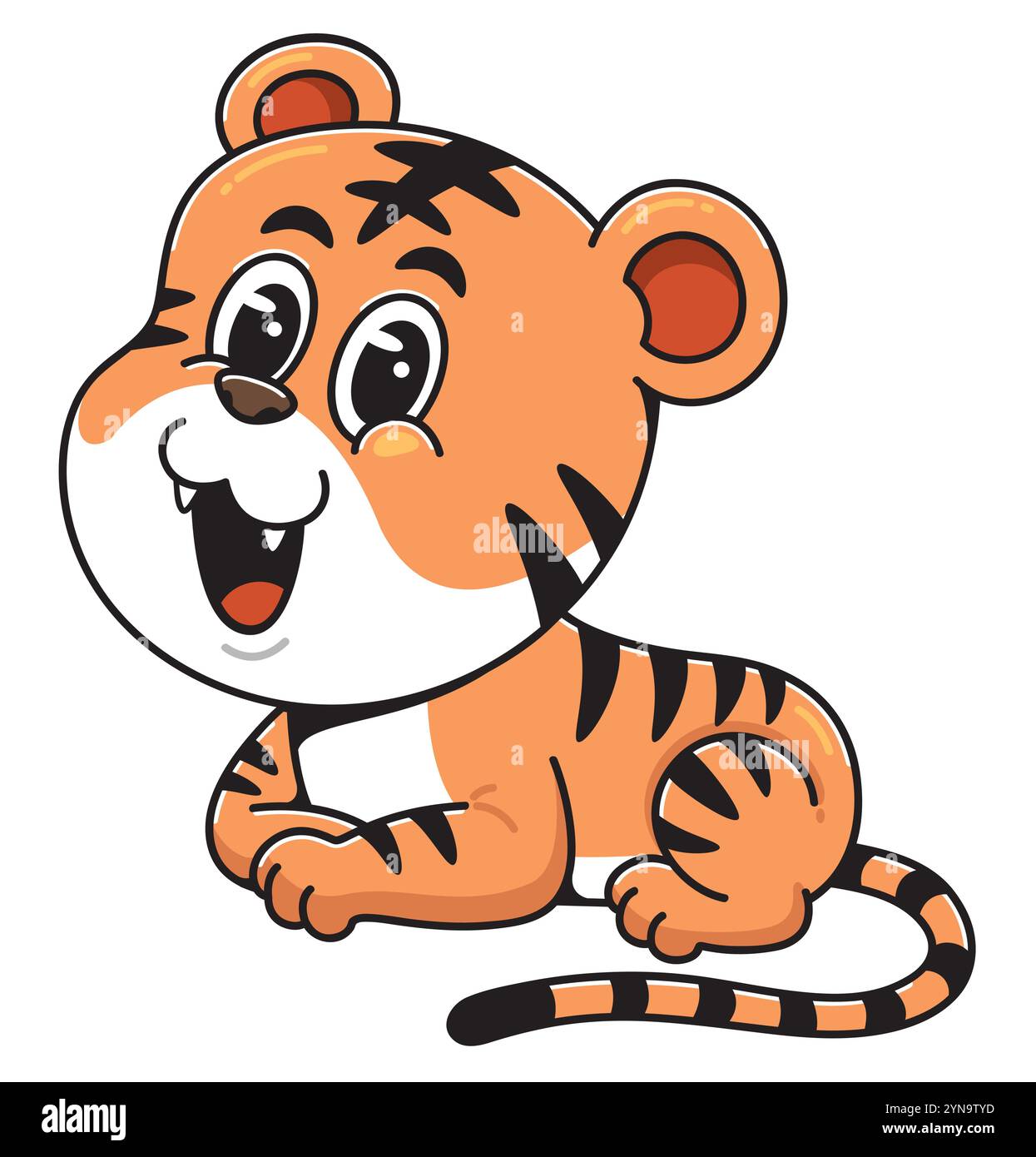 Carino Cartoon Baby Tiger sorridente allegramente Illustrazione Vettoriale
