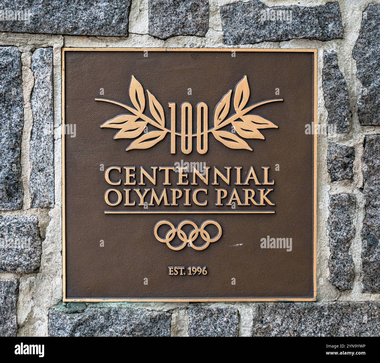 Insegna per il Centennial Olympic Park, Atlanta, Georgia, USA Foto Stock